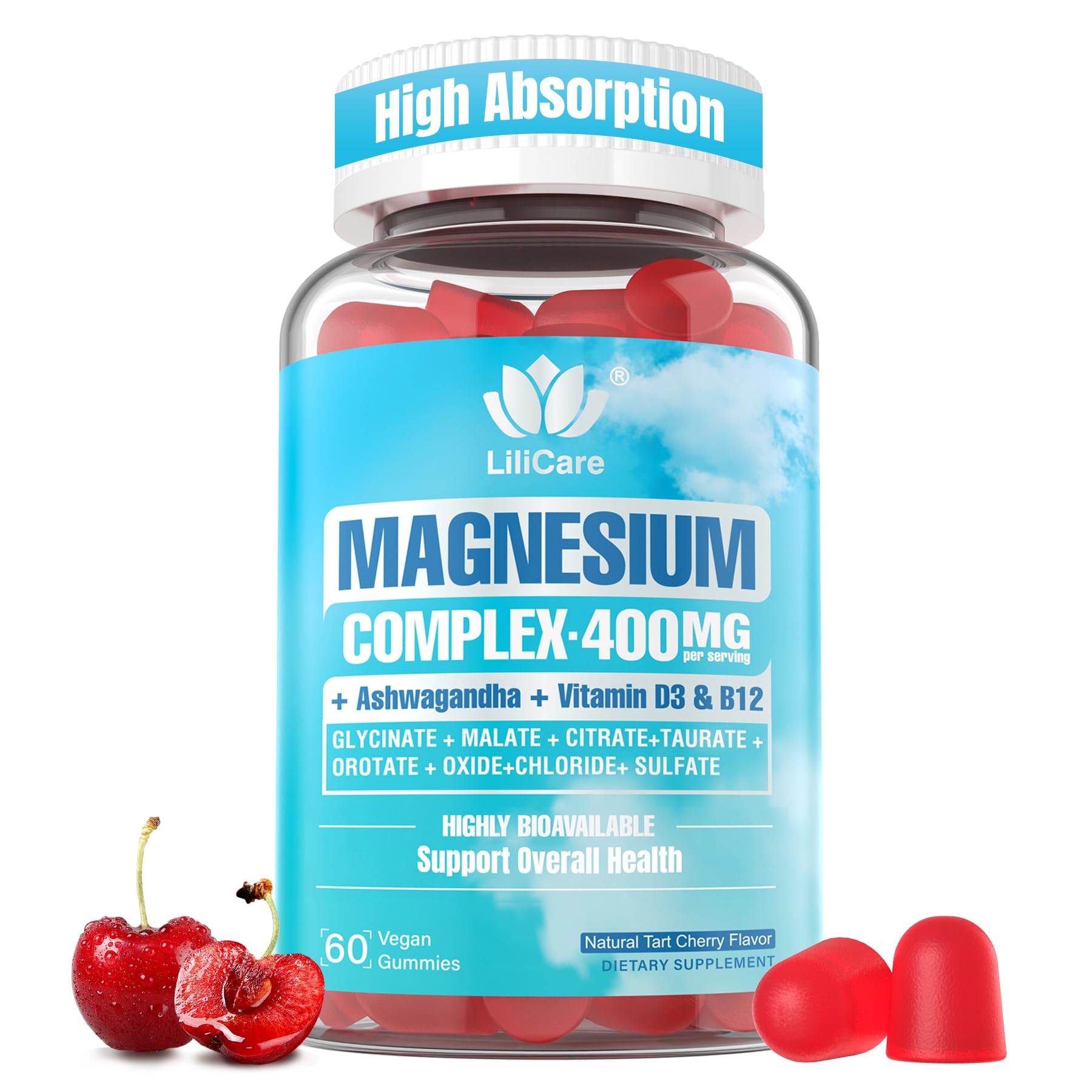Sugar Free Magnesium Complex for Women, Calm Magnesium Gummies for Adults 400mg, Magnesium Glycinate, Citrate, Malate & More- Magnesium Gummy with Magnesium Ashwagandha, D3, B12 for Relax, Calm, Vegan LILICARE uk supplements