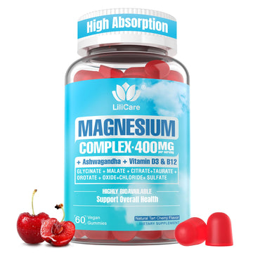 Sugar Free Magnesium Complex for Women, Calm Magnesium Gummies for Adults 400mg, Magnesium Glycinate, Citrate, Malate & More- Magnesium Gummy with Magnesium Ashwagandha, D3, B12 for Relax, Calm, Vegan LILICARE uk supplements