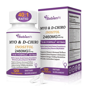 13-in-1 Myo Inositol & D-Chiro Inositol for Women PCOS,Hormonal Balance,2460mg-40:1 Ratio,Ovarian Health&Cycle Support Supplement Plus Alpha Lipoic Acid/Folate/Vitex/Magnesium/Multivitamin,120 Veg Cap Bebien fit uk supplements
