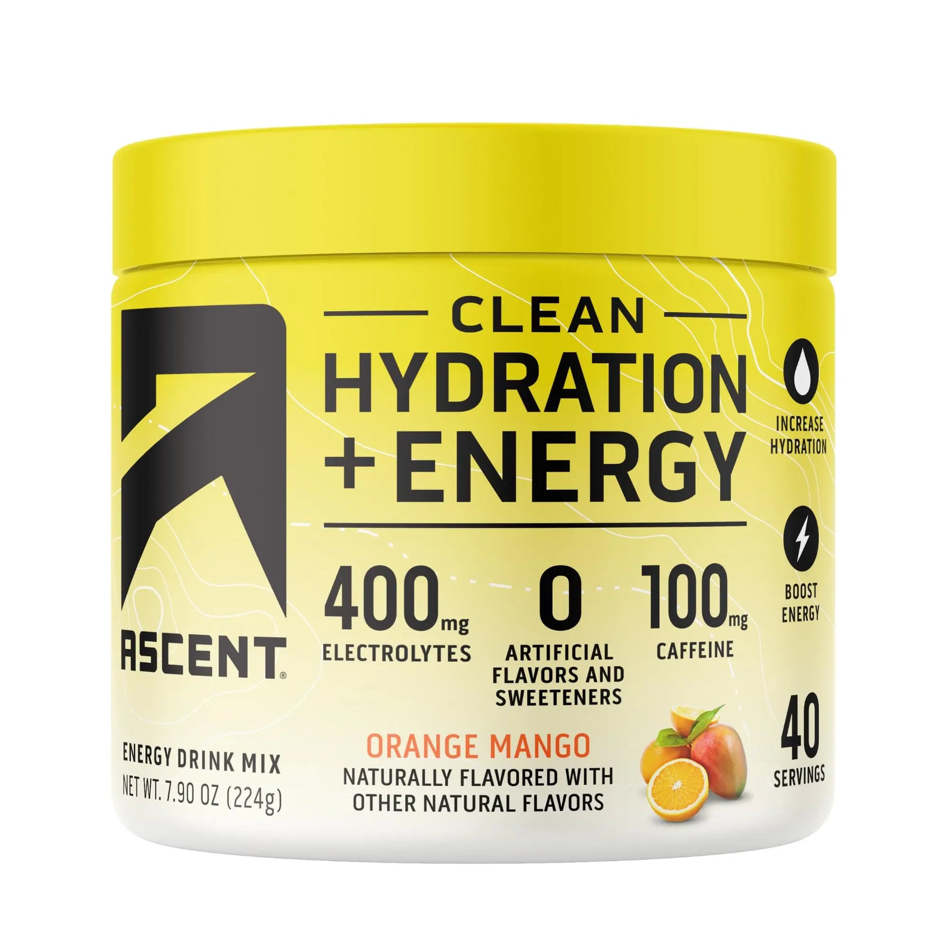 Ascent Clean Hydration + Energy Electrolytes Powder - 100mg Caffeine, 400mg Electrolytes, No Artificial Ingredients, Orange Mango 40 Servings Ascent uk supplements