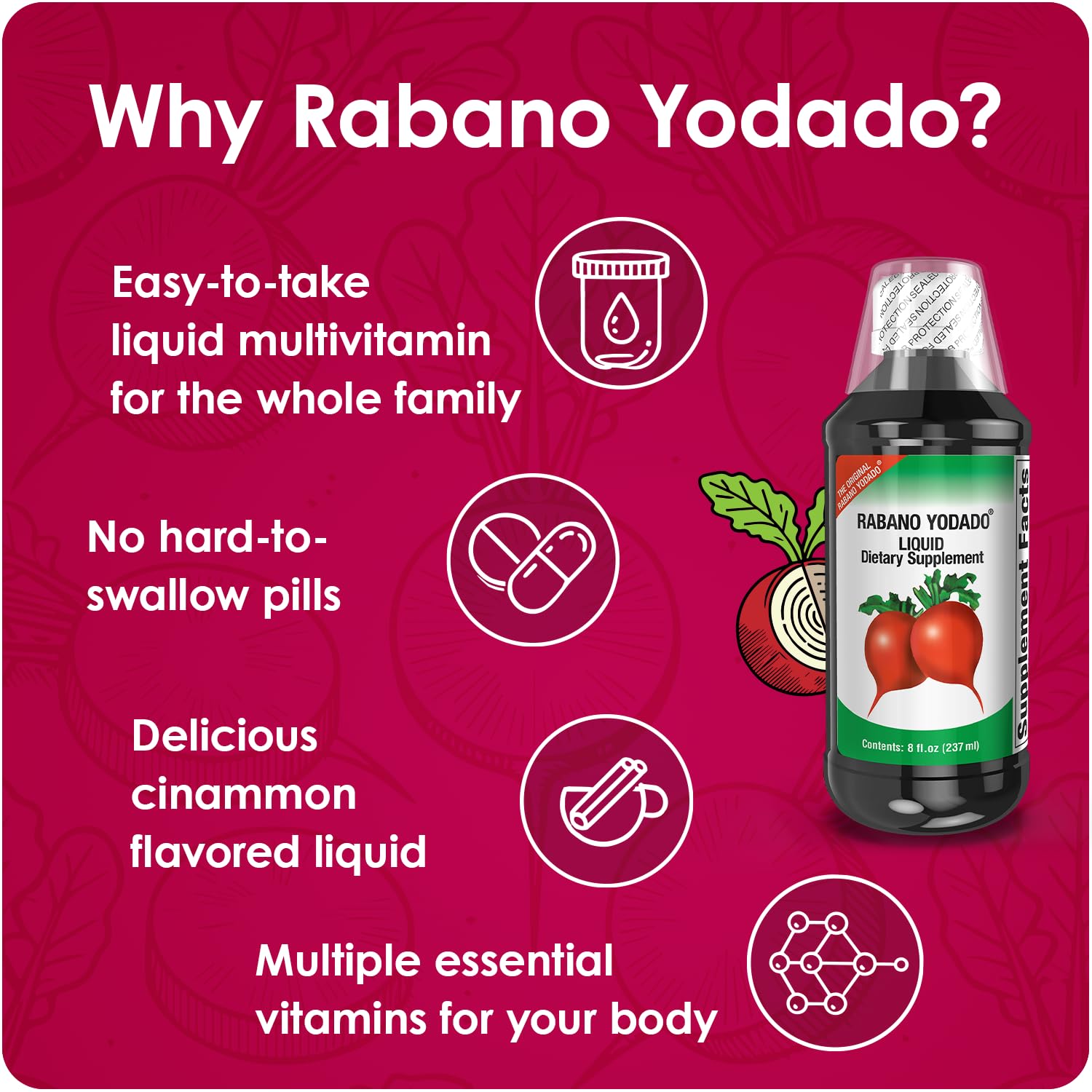 Rabano Yodado Ionized Radish Dietary Liquid Supplement with Iodine, Vitamin B1, B6 & B12, Wellness & Digestive Support, Helps Maintain Natural Energy & Nutrient Balance, 8 Fl Oz, Pack of 1 Rabano Yodado uk supplements