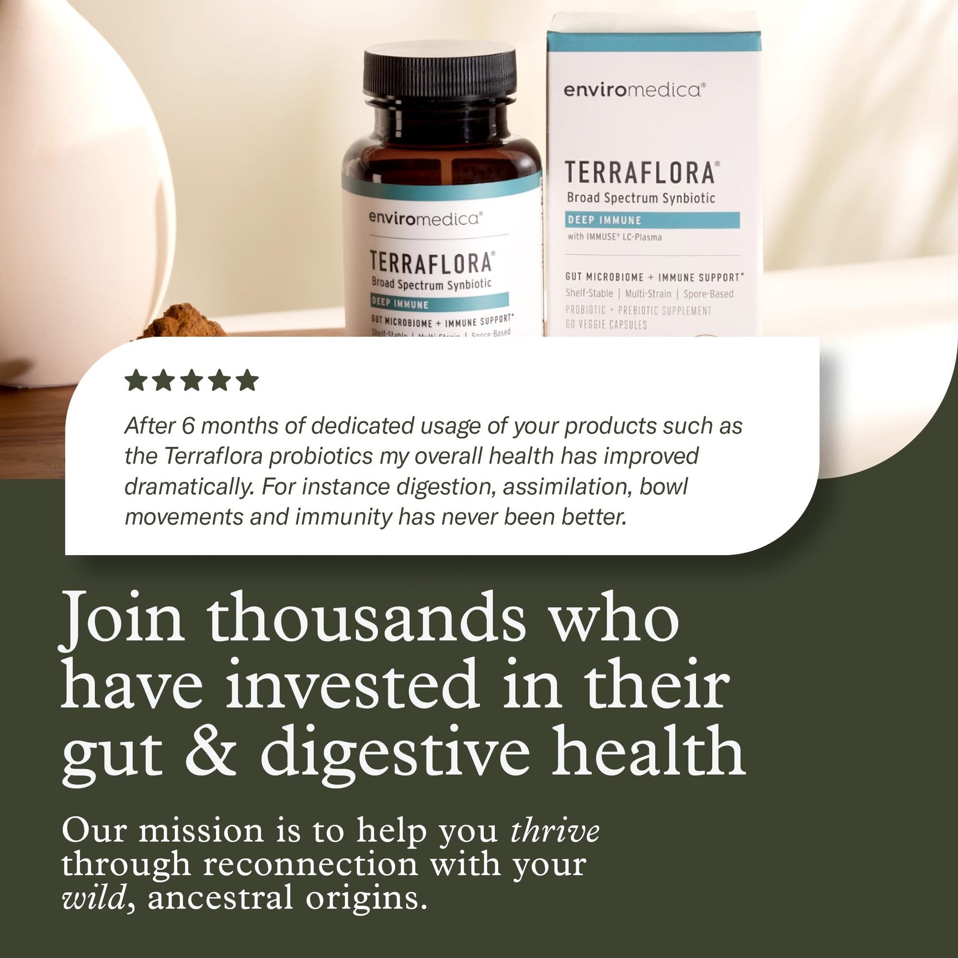 Terraflora Deep Immune Synbiotic- SBO Probiotic and Prebiotic, Immune Support, Gut Health, Soil Based Spore Pre and Probiotics for Women and Men, LC-Plasma, Bacillus Coagulans, Subtilis, 60 Capsules Enviromedica uk supplements