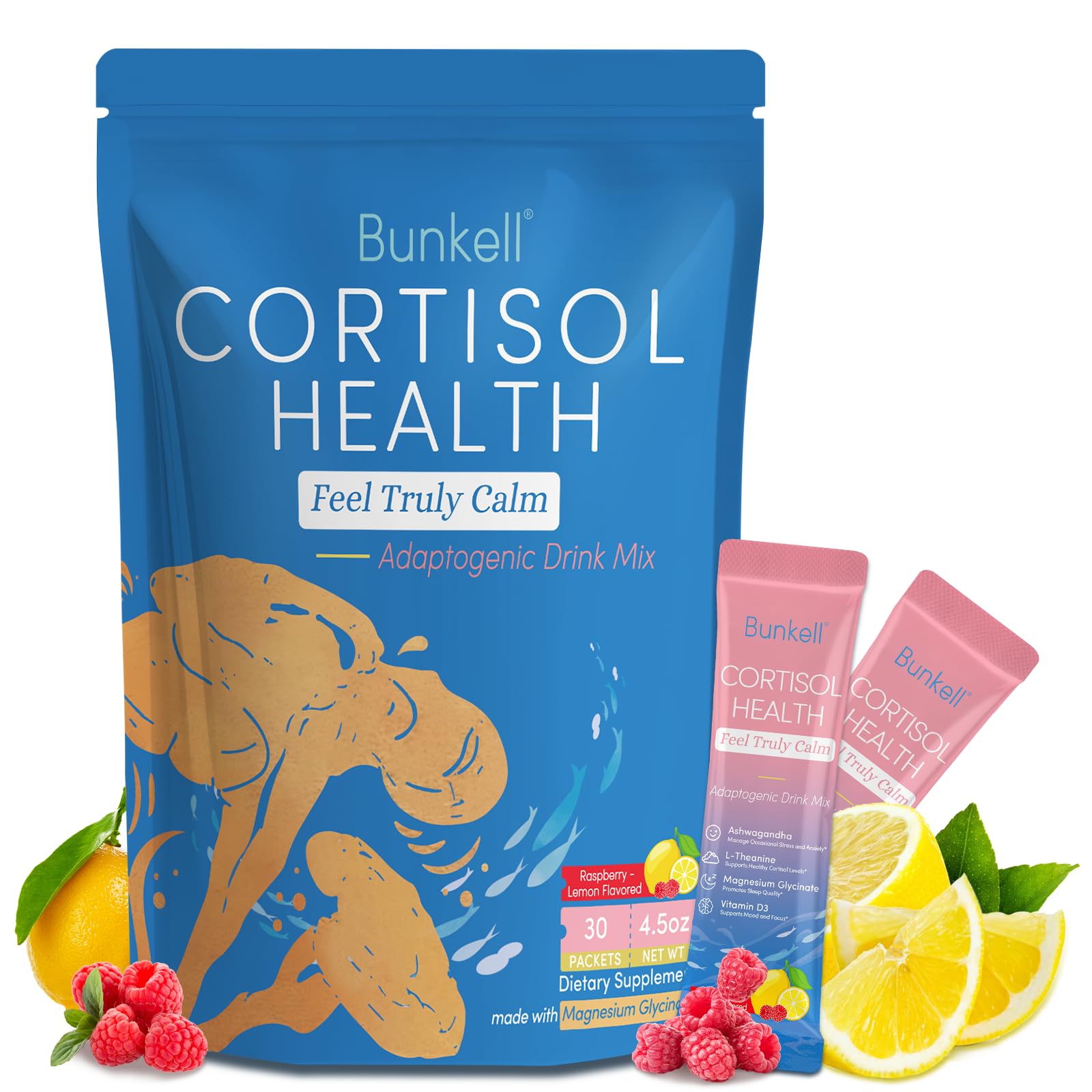 Bunkell Cortisol Powdered Drink Mix, Made with Magnesium Glycinate, L-Theanine, Ashwagandha & Vitamin D3, Cortisol Supplements for Relaxation, Focus & Calm Support, Raspberry Lemonade Flavor, 30 Ct Bunkell uk supplements