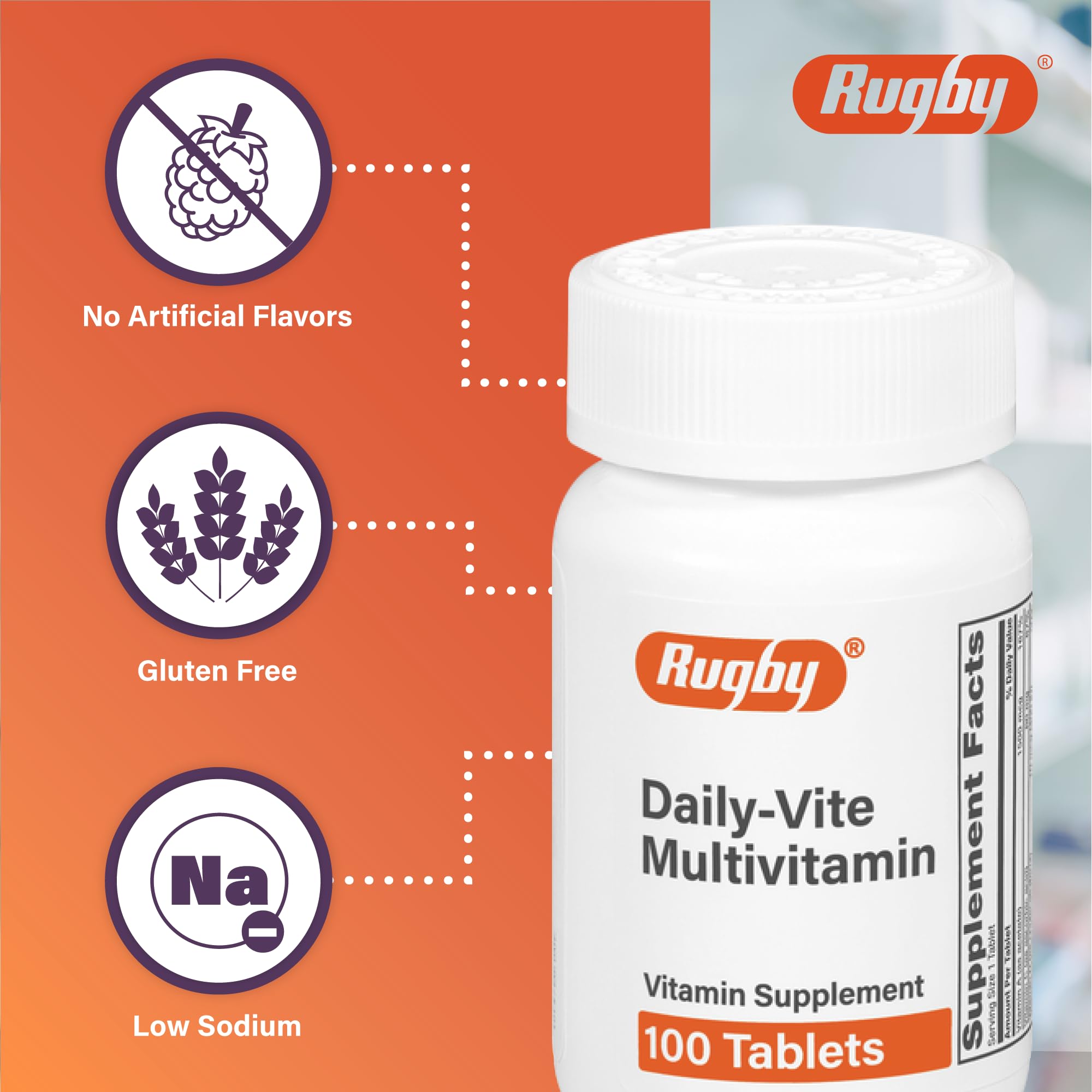 Rugby Daily-Vite Multivitamin - Daily Vitamin Supplement - 100 Tablets (1 Pack) RUGBY LABORATORIES uk supplements