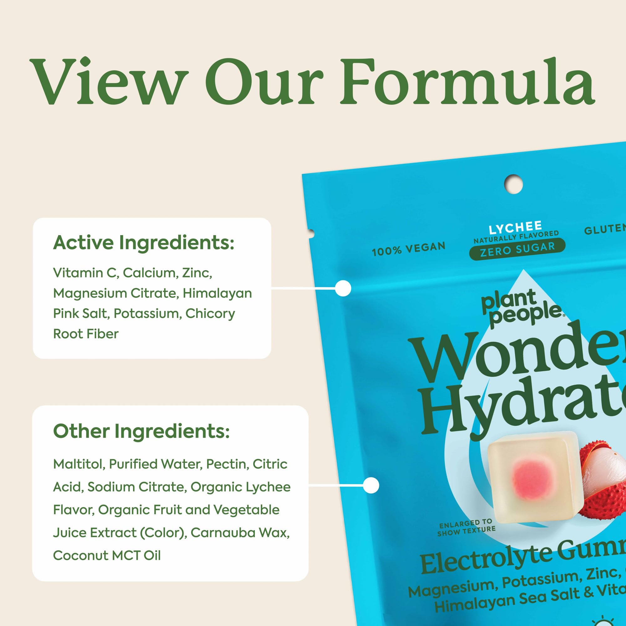 Plant People WonderHydrate Electrolyte Gummies – Vegan Hydration Supplement with Magnesium, Potassium, Zinc, Vitamin C & Himalayan Sea Salt – Zero Sugar Lychee (42 Count) Plant People uk supplements