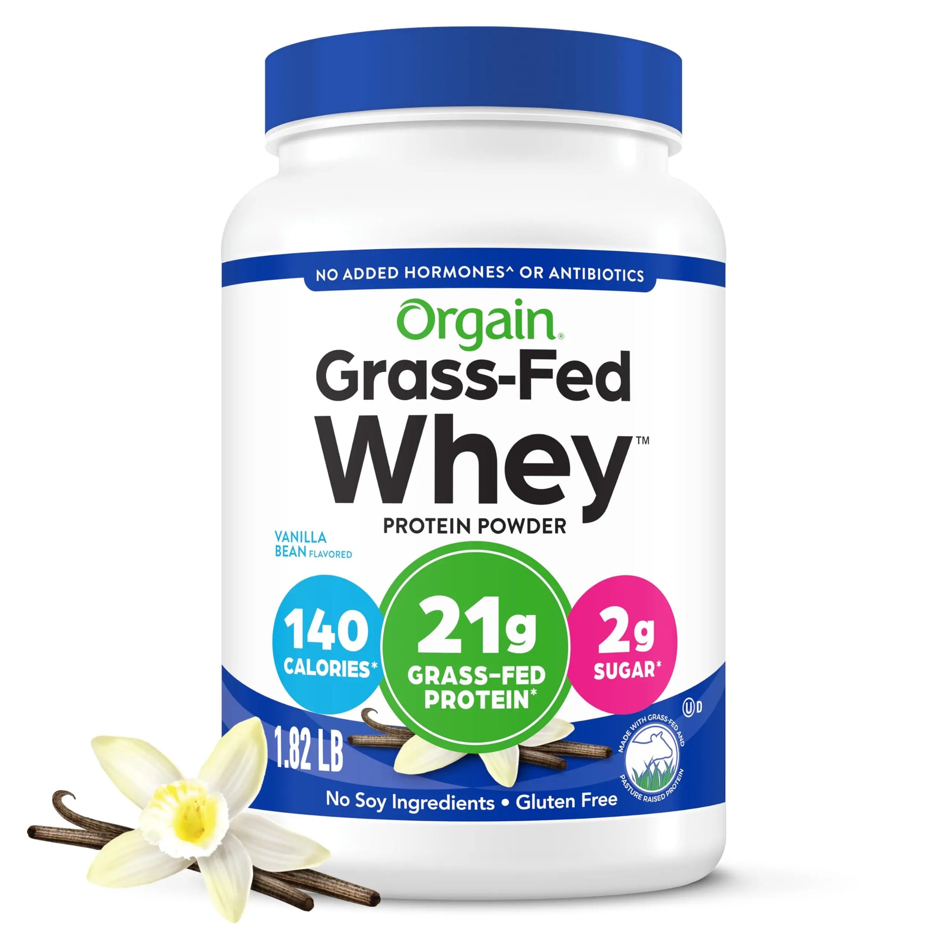 Orgain Whey Protein Powder, Vanilla Bean, 21g Grass Fed Dairy Protein, 5g BCAAs, 3g Prebiotic Fiber, 2g Sugar, No Added Hormones, Gluten Free, Kosher, for Shakes & Smoothies, 1.82 lb Orgain uk supplements