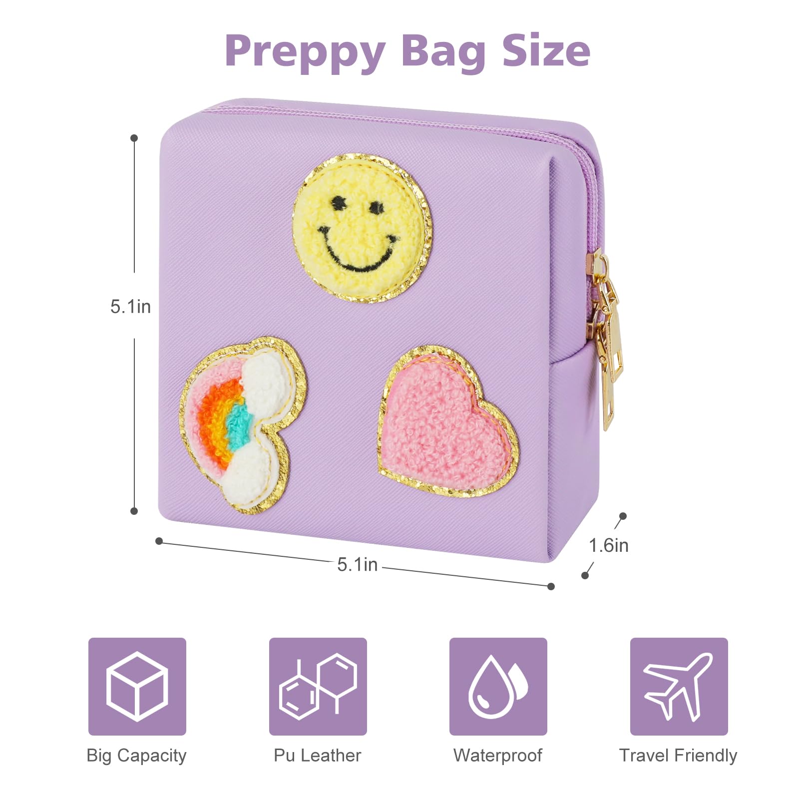 Preppy Patch Period Bag for Teen Aged Girls, Sanitary Napkin Storage Bag, Functional PU Leather Sanitary airogym uk supplements