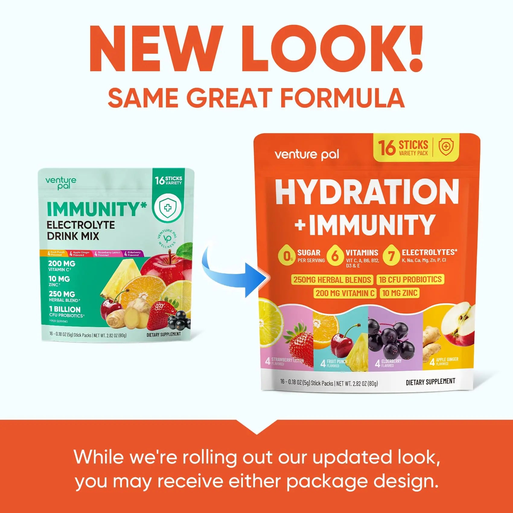 Venture Pal 2-in-1 Hydration + Immune Electrolytes Powder Packets with 7 Electrolytes & 6 Vitamins, Elderberry, Turmeric, Echinacea | Liquid Daily IV Drink Mix Venture Pal uk supplements