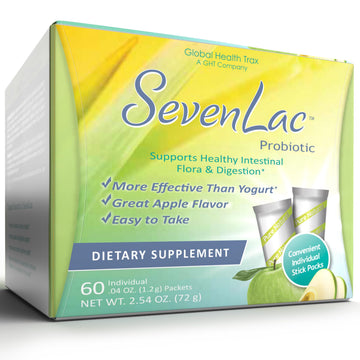 Global Health Trax SevenLac Apple Probiotic Powder Drink Mix, Probiotics for Women, Men, and Kids – Smooth Digestive Support - Relieves Constipation and Gas – 60 Packets, 2.54 Oz, Non-GMO, Gluten-Free ght Global Health Trax uk supplements