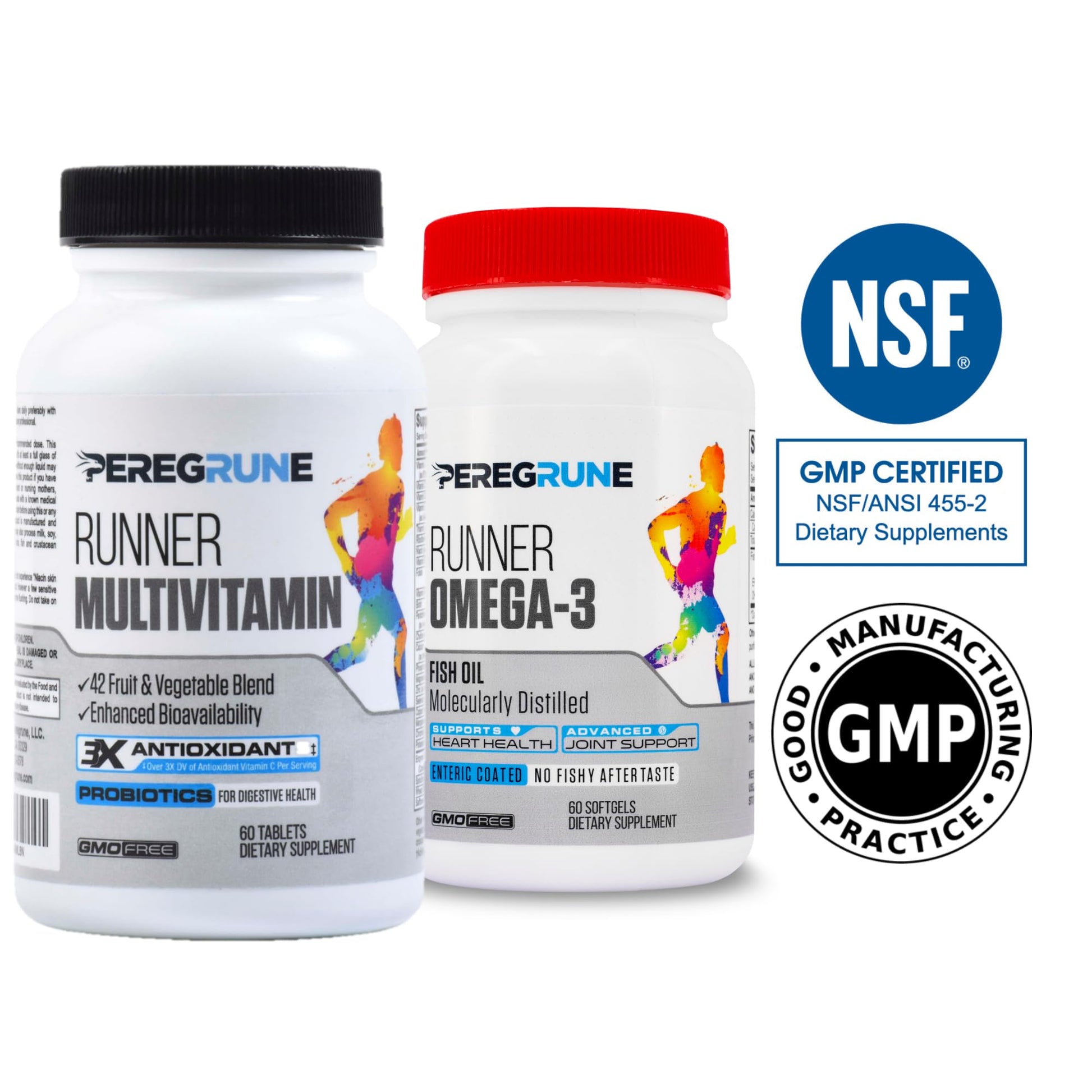 PEREGRUNE Runner Multivitamin & Omega 3 Bundle (1 Month Supply) | Antioxidants for Health & Recovery | Vitamin B Complex for Endurance, Energy, VO2 Max | Joints & Heart: 1,000mg Fish Oil PEREGRUNE uk supplements