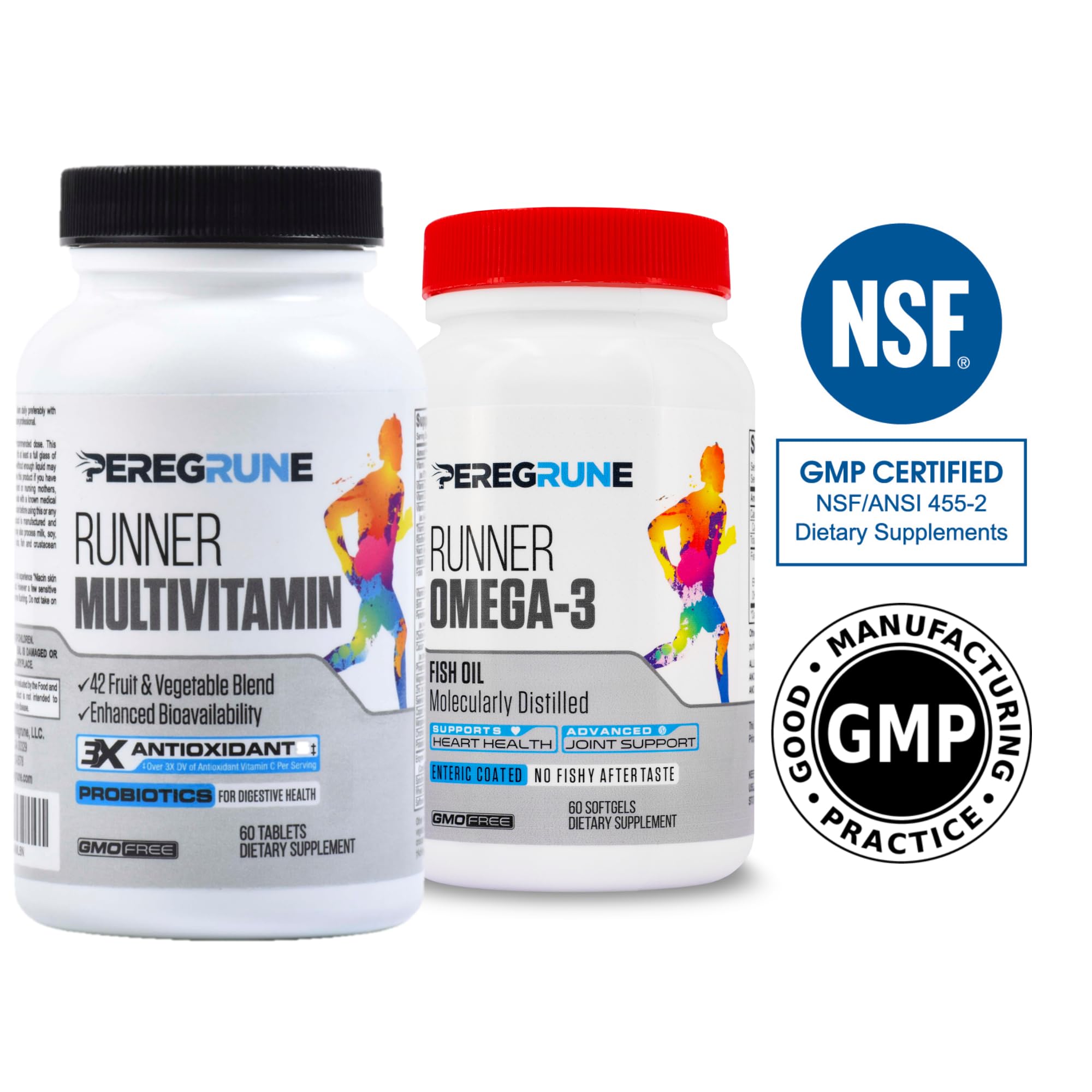 PEREGRUNE Runner Multivitamin & Omega 3 Bundle (1 Month Supply) | Antioxidants for Health & Recovery | Vitamin B Complex for Endurance, Energy, VO2 Max | Joints & Heart: 1,000mg Fish Oil PEREGRUNE uk supplements