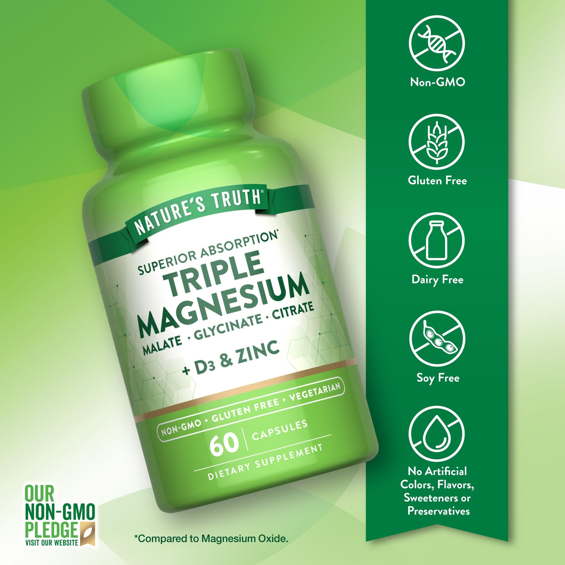 Nature's Truth Triple Magnesium Complex Supplement | 60 Capsules | Glycinate, Citrate & Malate | with D3 & Zinc | Vegetarian, Non-GMO, & Gluten Free Nature's Truth uk supplements
