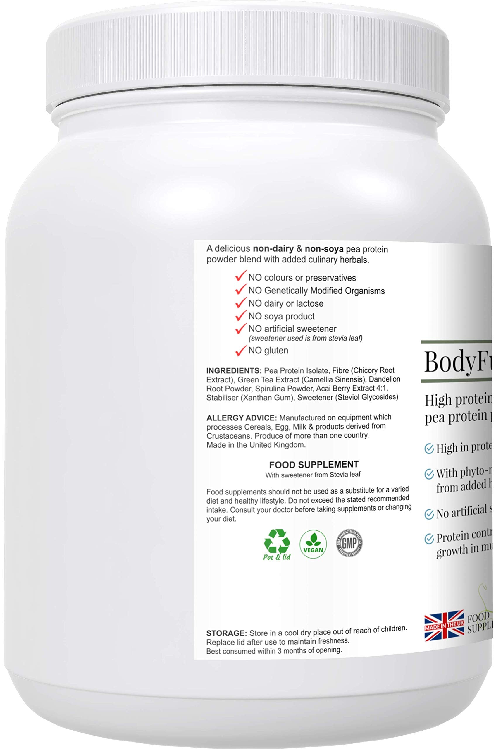 Complementary Supplements - BodyFuel Hypoallergenic Pea Protein Isolate Powder Plus Phytonutrients Complementary Supplements uk supplements