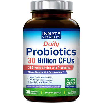 Innate Vitality Daily Probiotics for Women & Men, 30 Billion CFU of 25 Strains, Prebiotics, for Digestive Health Diarrhea Constipation Bloating & Gas Relief, Delayed Release, No Gluten, Vegan, 30 Caps Innate Vitality uk supplements