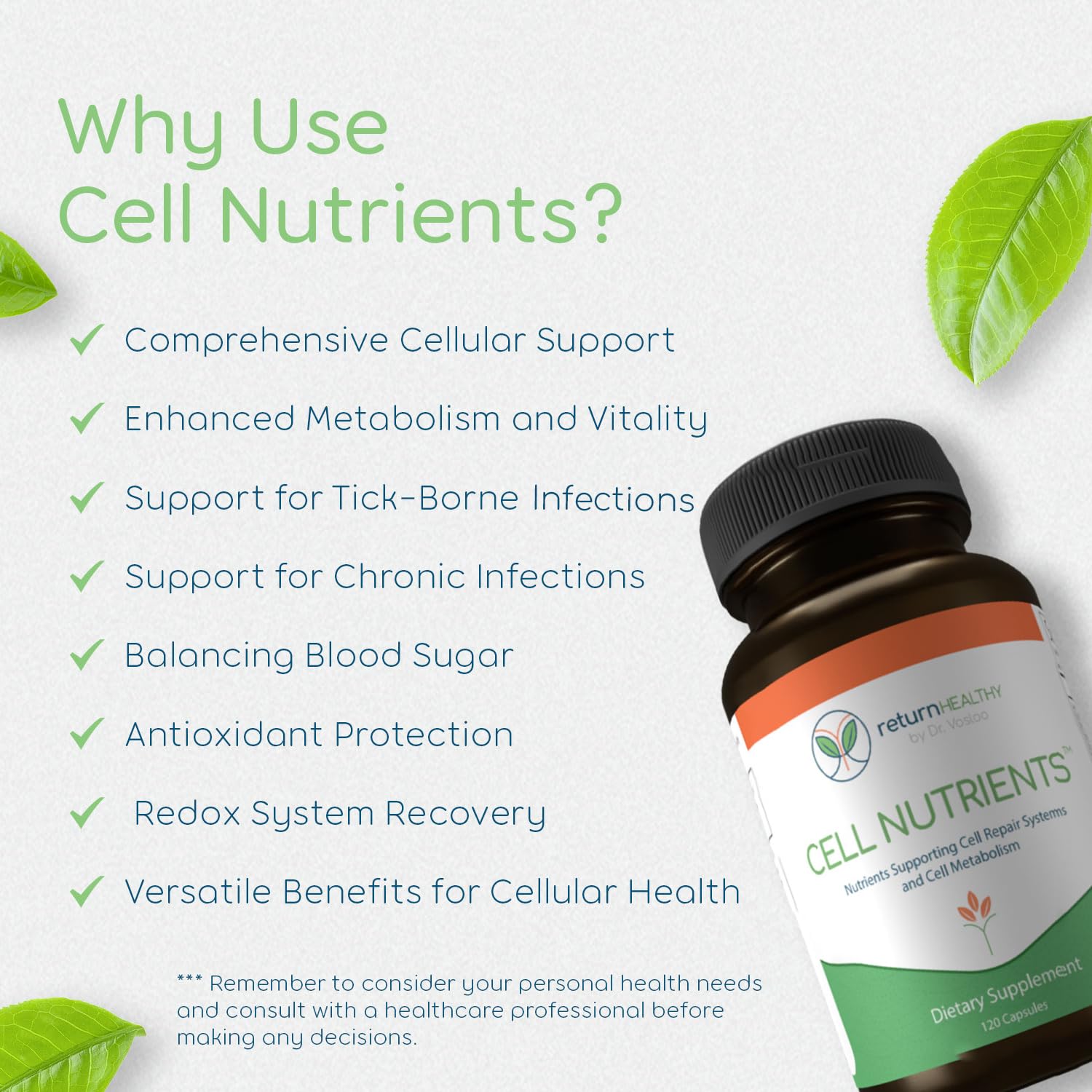 Return Healthy Cell Nutrients | Promotes Cell and Membrane Repair & Cell Metabolism | Helps Fight Tick-Borne Infections & More | Mitochondrial Supplements | Non-GMO, Vegan, 120 caps Return Healthy uk supplements