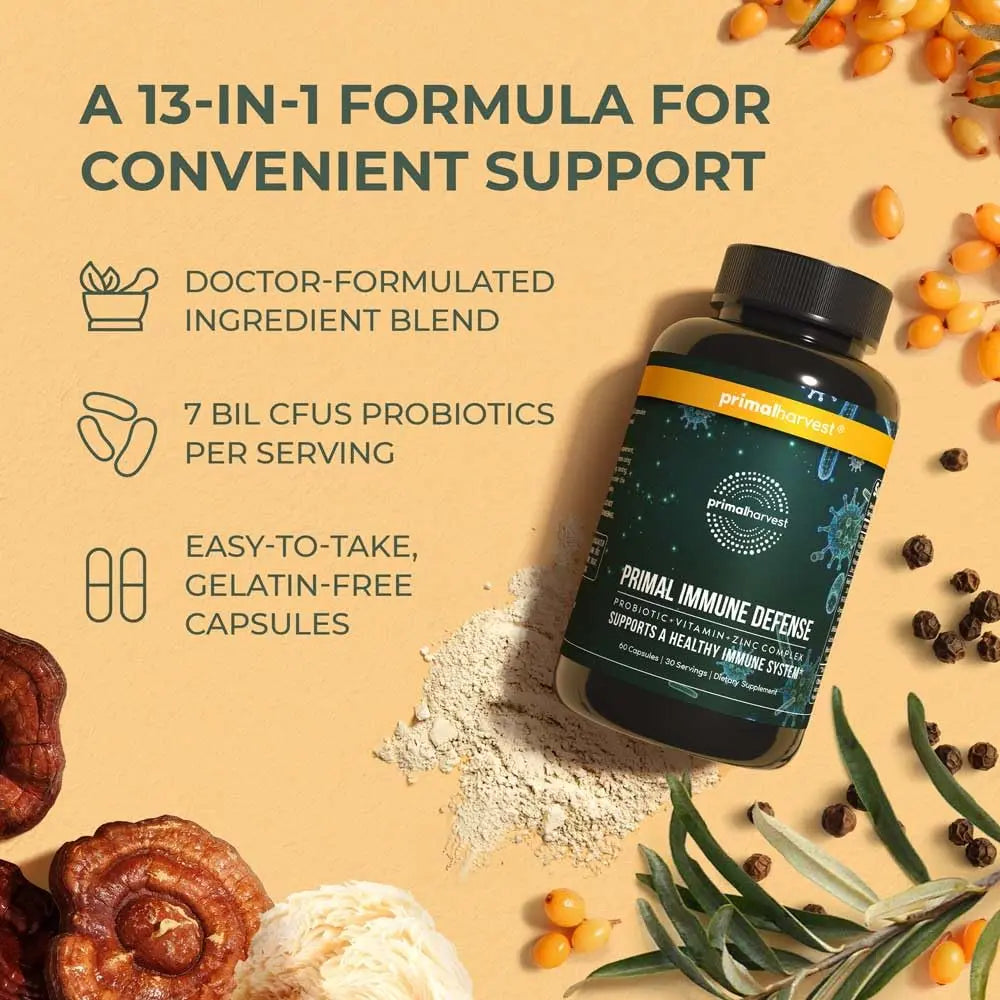Primal Harvest Primal Immune Defense: 10-in-1 Immune Support with Probiotics, Zinc, Vitamins C, B6, D3 & K2 Primal Harvest uk supplements