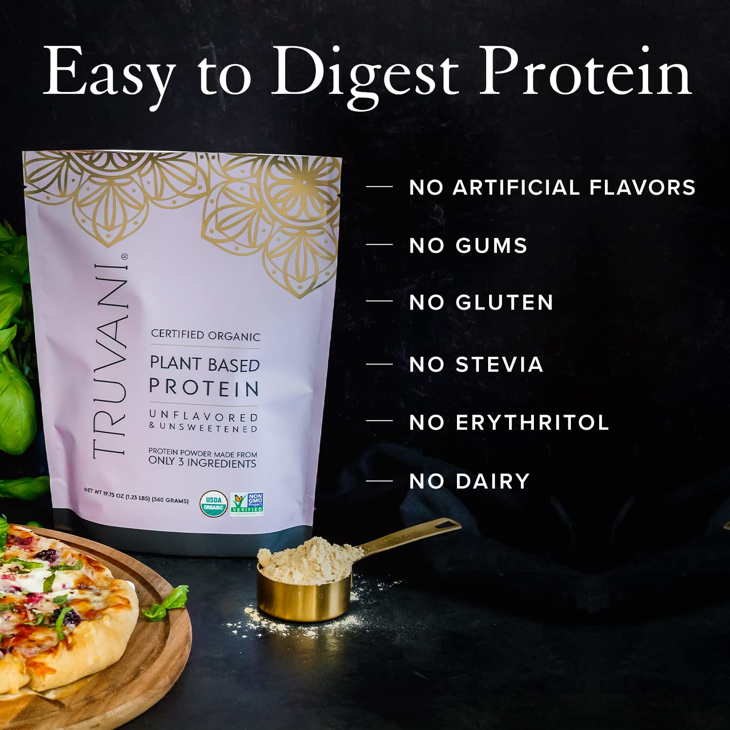 Truvani Organic Vegan Protein Powder Unflavored - 20g of Plant Based Protein, Organic Truvani uk supplements