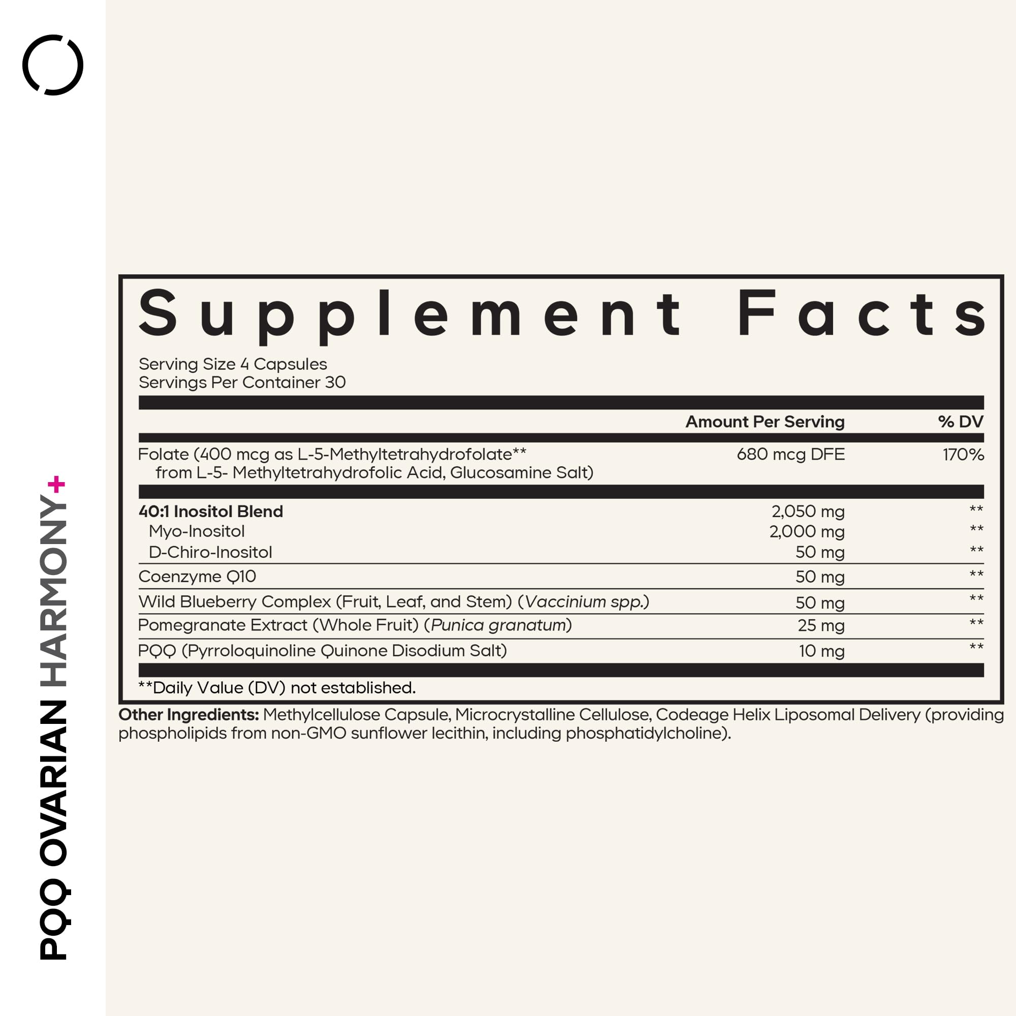 Codeage PQQ Ovarian Harmony+ Supplement - PQQ (Pyrroloquinoline Quinone), Myo-Inositol & D-Chiro-Inositol 40:1 Blend, Folate 5-MTHF, CoQ10, Wild Blueberry - Liposomal Delivery - Non-GMO - 120 Capsules Codeage uk supplements