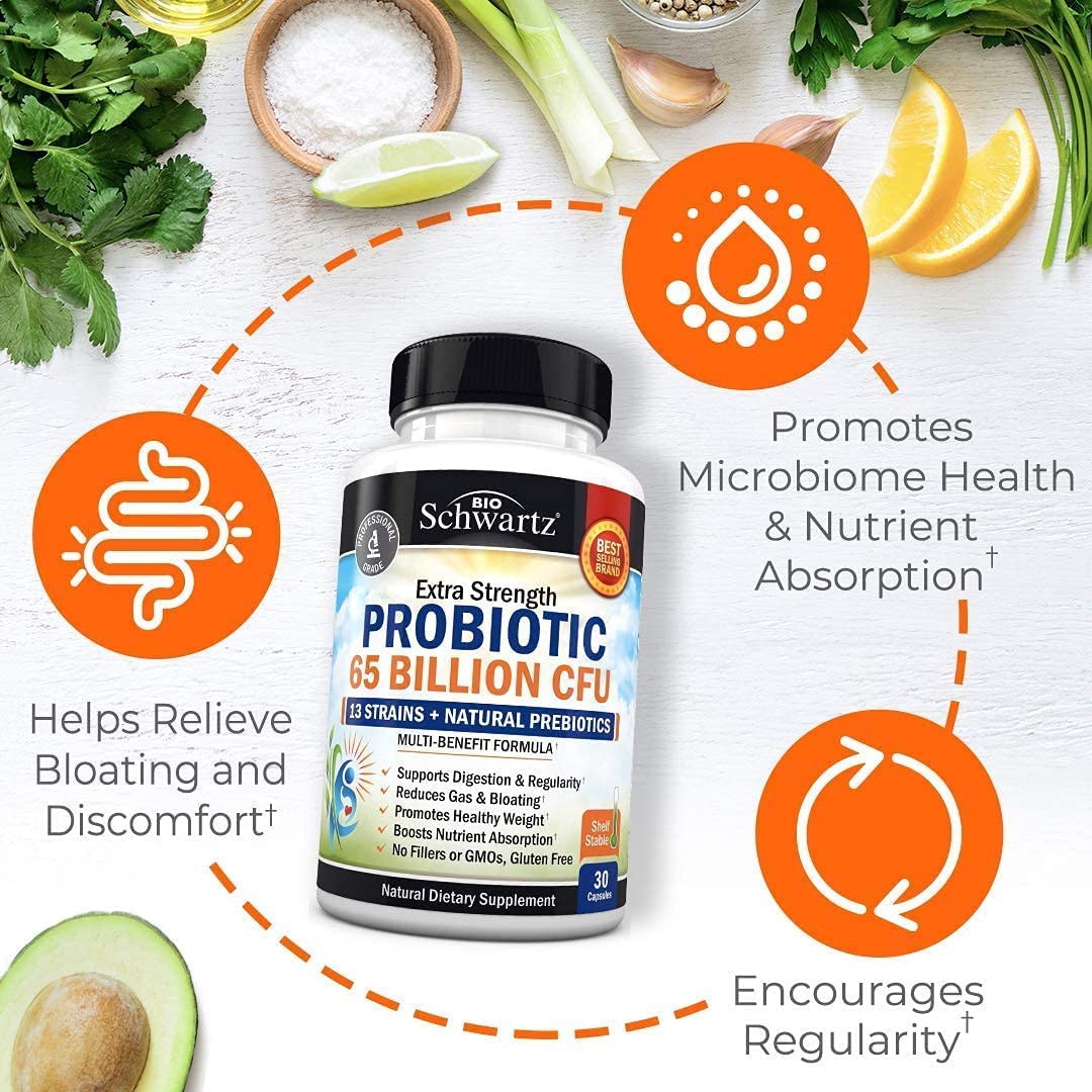 Probiotic 65 Billion - Probiotics with Prebiotic for Women & Men - Lactobacillus BioSchwartz uk supplements