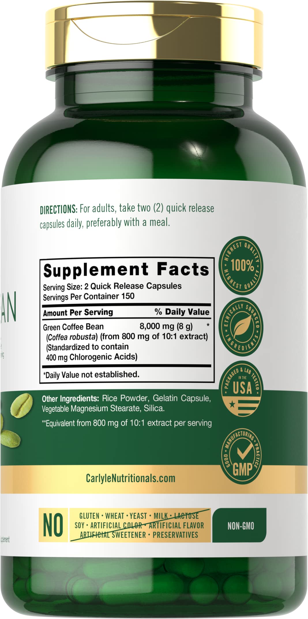 Carlyle Green Coffee Bean Extract | 8000 mg | 300 Capsules | Non-GMO and Gluten Free Carlyle uk supplements