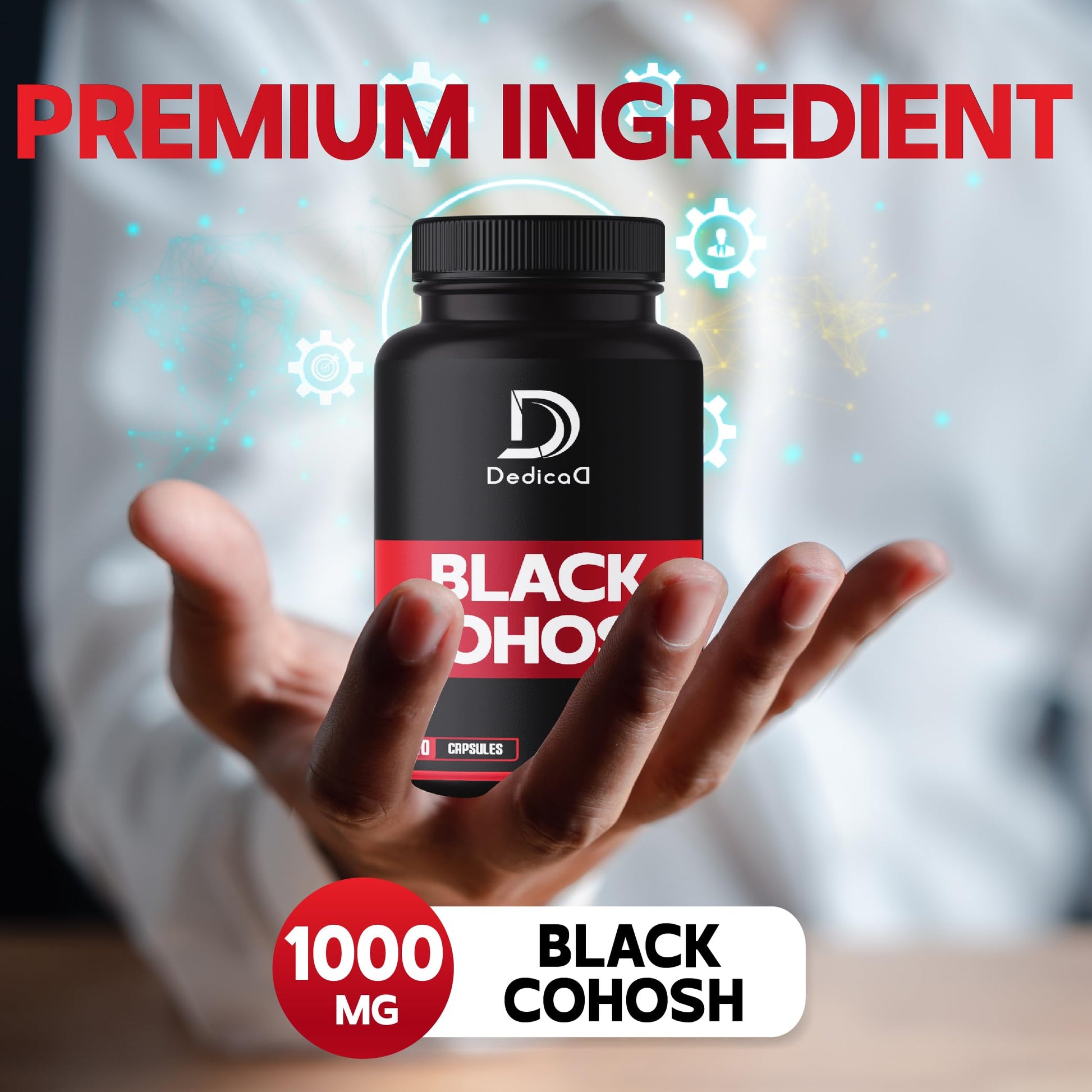 DEDICAD 1000mg Black Cohosh for Menopause Hot Flashes - 240 Capsules for 4-Month Supply - Support for Body Management, Women's Health & Immune System DEDICAD uk supplements