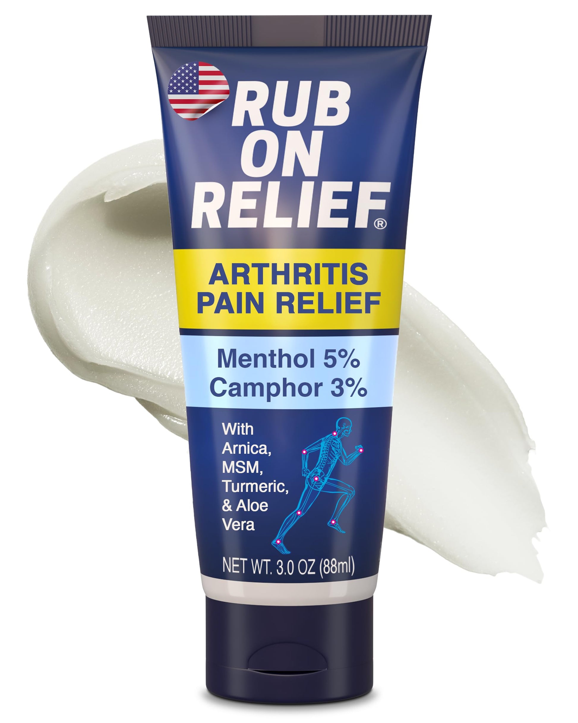 RUB ON RELIEF Arthritis Pain Relief Cream – 10-in-1 Non-Greasy Joints Pain Cream for Knees, Back, Neck, Hands, & Muscle Aches with Menthol, Camphor, Arnica, MSM & Turmeric Up to 8 Hours, 3oz (1 Pack) RUB ON RELIEF uk supplements