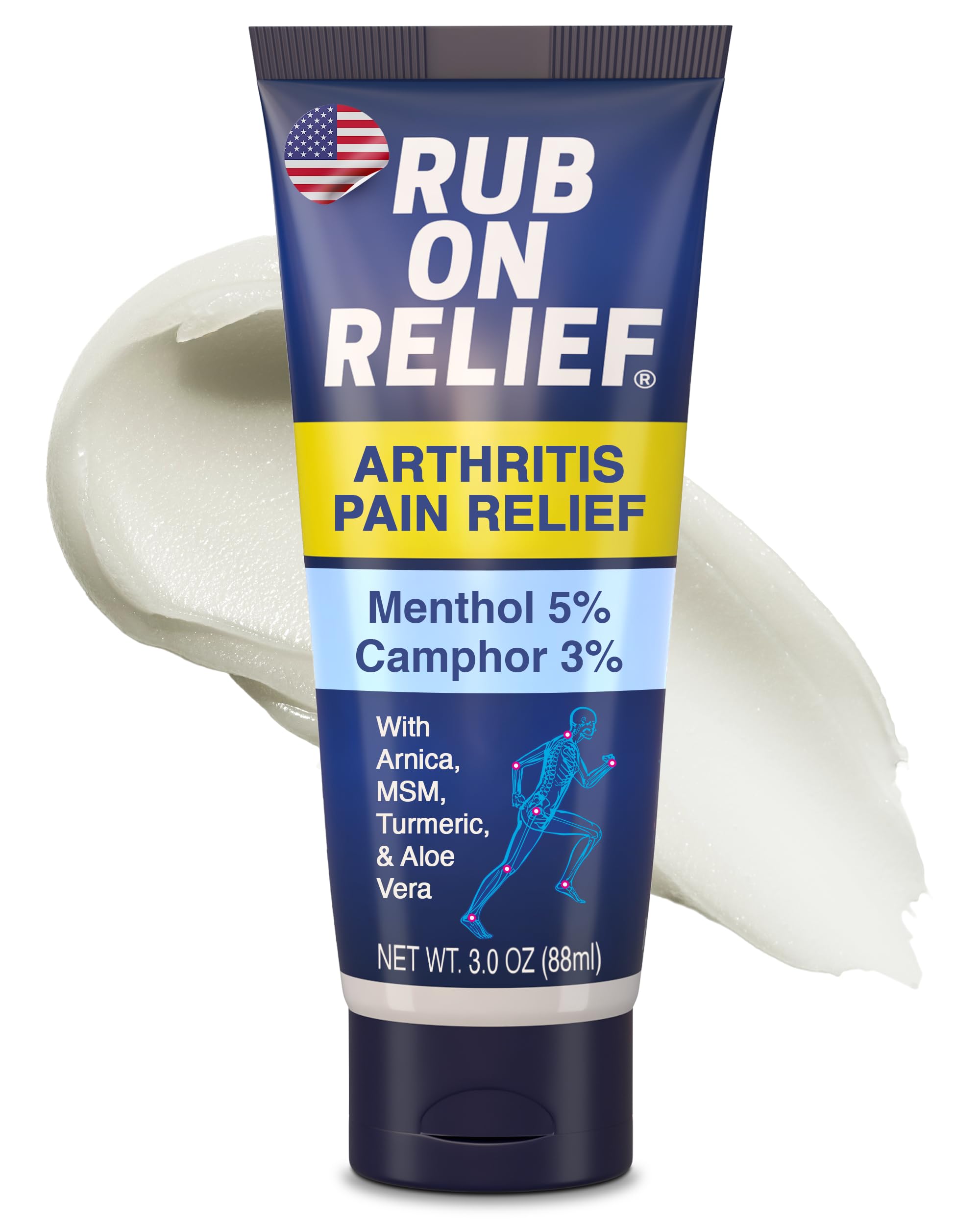 RUB ON RELIEF Arthritis Pain Relief Cream – 10-in-1 Non-Greasy Joints Pain Cream for Knees, Back, Neck, Hands, & Muscle Aches with Menthol, Camphor, Arnica, MSM & Turmeric Up to 8 Hours, 3oz (1 Pack) RUB ON RELIEF uk supplements
