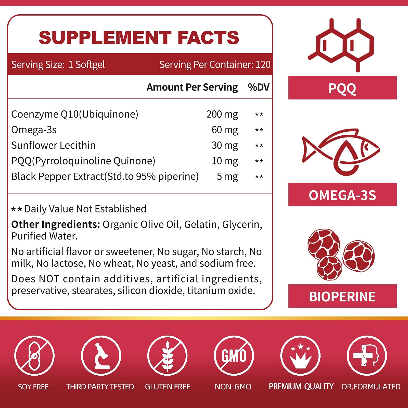 CoQ10-200mg-Softgels with PQQ, BioPerine & Omega-3, 120 Servings Coenzyme Q10 ZEBORA uk supplements