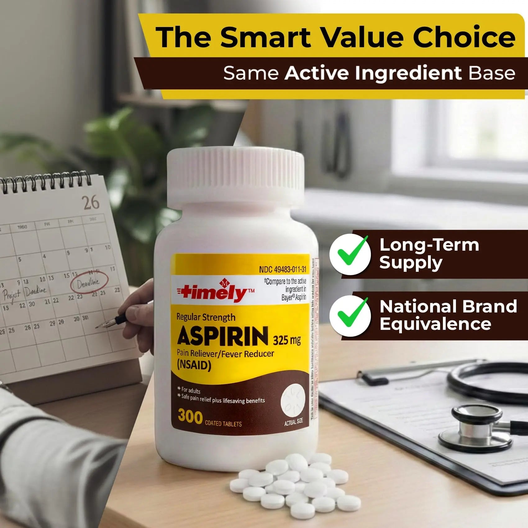 TIME-Cap-Labs 300 Count Regular Strength Aspirin 325mg for Adults - Compared to Bayer - Coated Regular Strength Aspirin Tablets - Pain Reliever for Minor Aches and Pains TIME-CAP LABS, INC. uk supplements