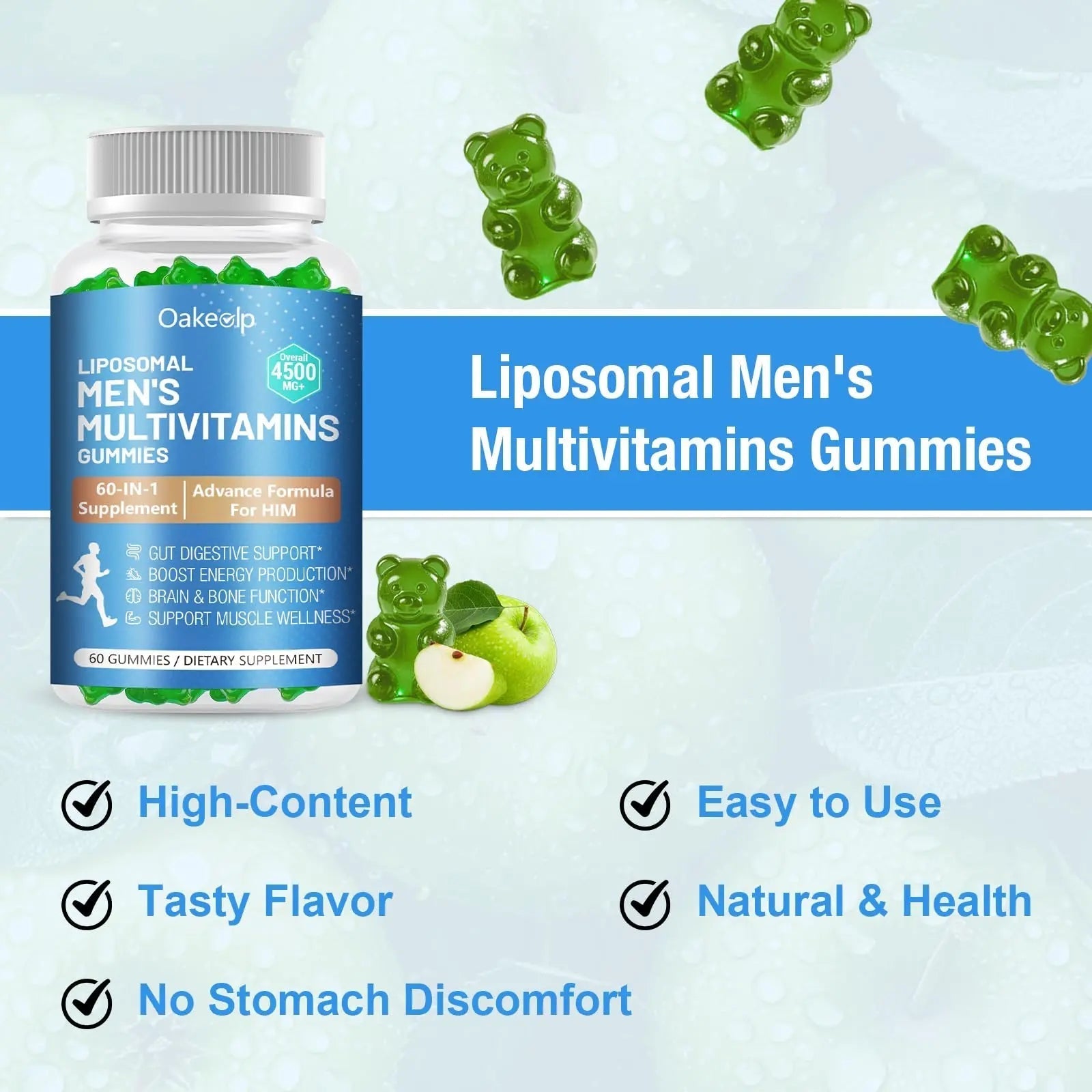 60-IN-1 Liposomal 120+ Nutrients Men's Multivitamin Gummy 4500MG+ Overall,300Billion Probiotics, Algal DHA, CoQ10, Turmeric & Herbal Blends Oakevlp uk supplements