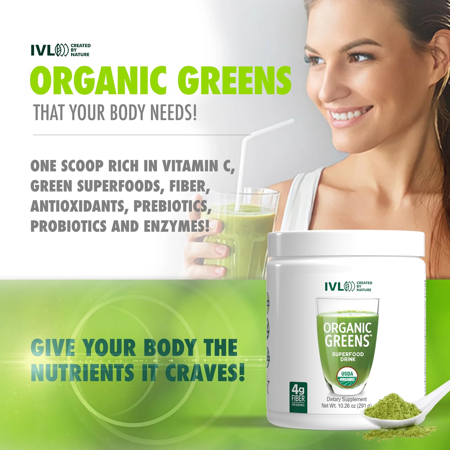 IVL - Organic Greens - Organic Superfood Drink - Loaded with Antioxidants, Micronutrients, Prebiotics & Probiotics - for Immune Support, Digestive Health - Great Taste (1 Pack, 30 Servings) IVL uk supplements
