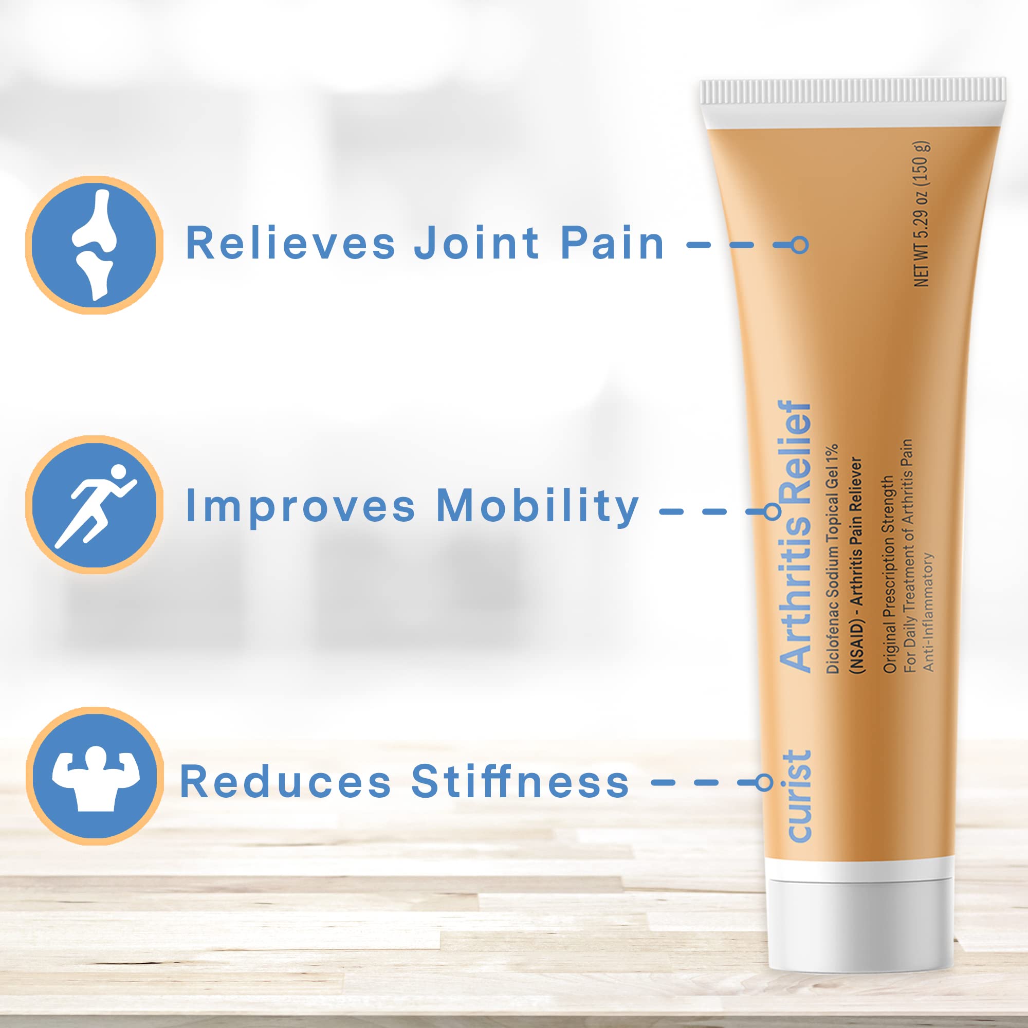 Curist Diclofenac Sodium Topical Gel 1 Percent 150g for Arthritis Pain - Joint Pain Relief for Hand/Foot Pain, Knee/Elbow Pain & Ankle Pain - 1% - 5.29oz Curist uk supplements