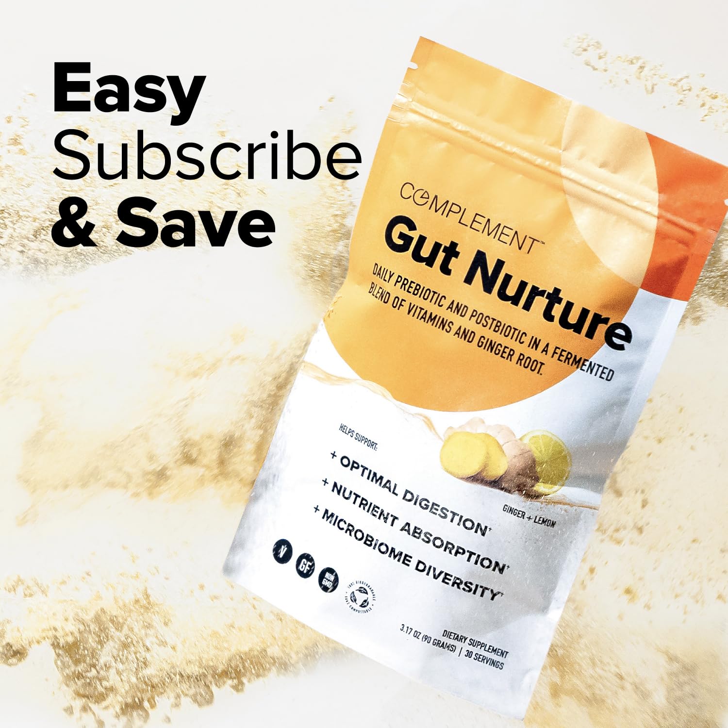 Complement Gut Nurture Prebiotic + Postbiotic Superfood Powder for Leaky Gut Repair, Probiotics for Digestive Health - Ginger Root - 30 Servings Complement uk supplements