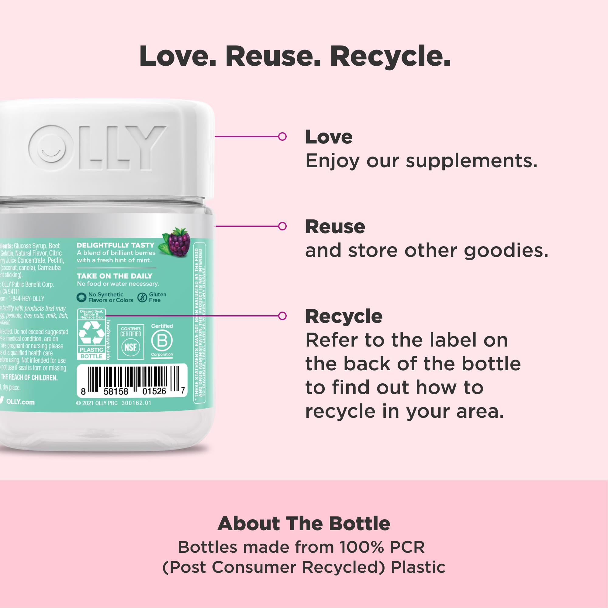 OLLY Flawless Complexion Gummy, Clear and Healthy Skin Support, Vitamins E, A, Zinc, Chewable Supplement, Berry - 50 Count (Pack of 1)