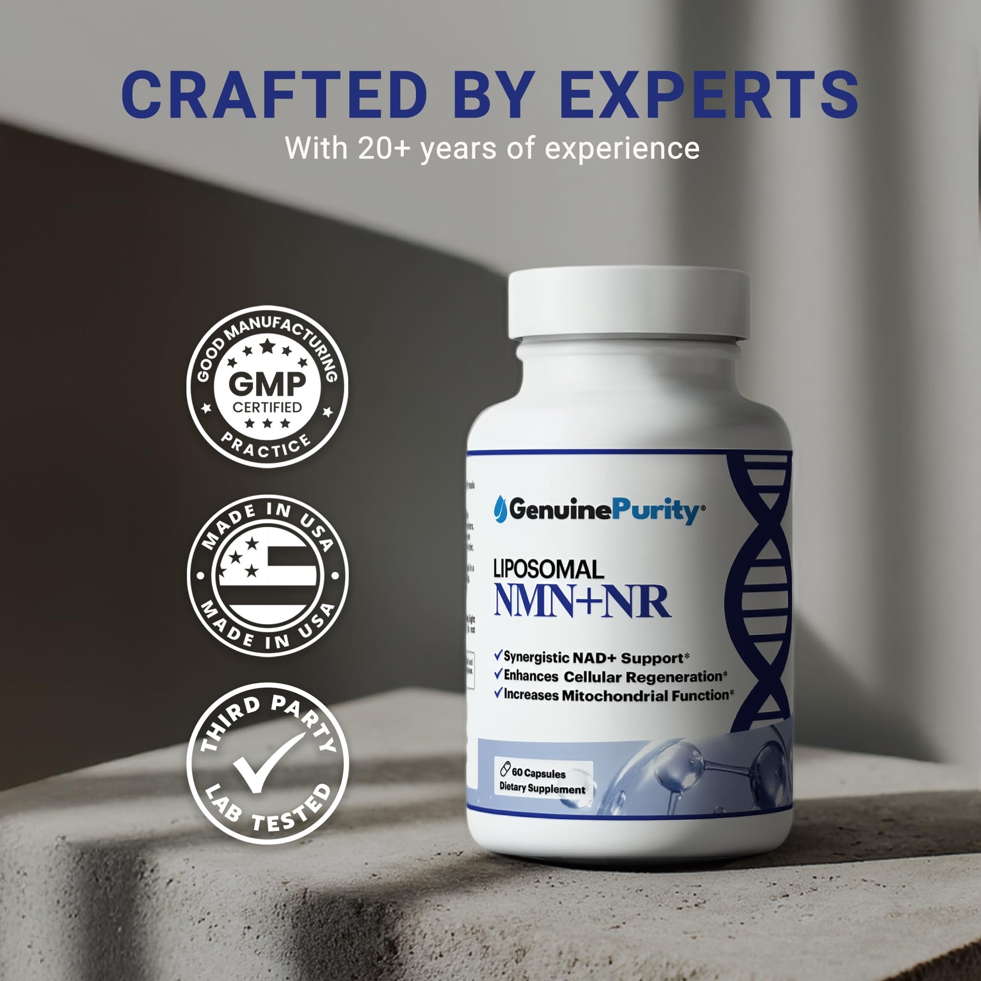 GenuinePurity - Liposomal NMN + NR Supplement - 60 Vegan Capsules to Support Cellular Health, Energy & NAD+ Levels - USA Made, Non-GMO, Gluten Free GenuinePurity uk supplements