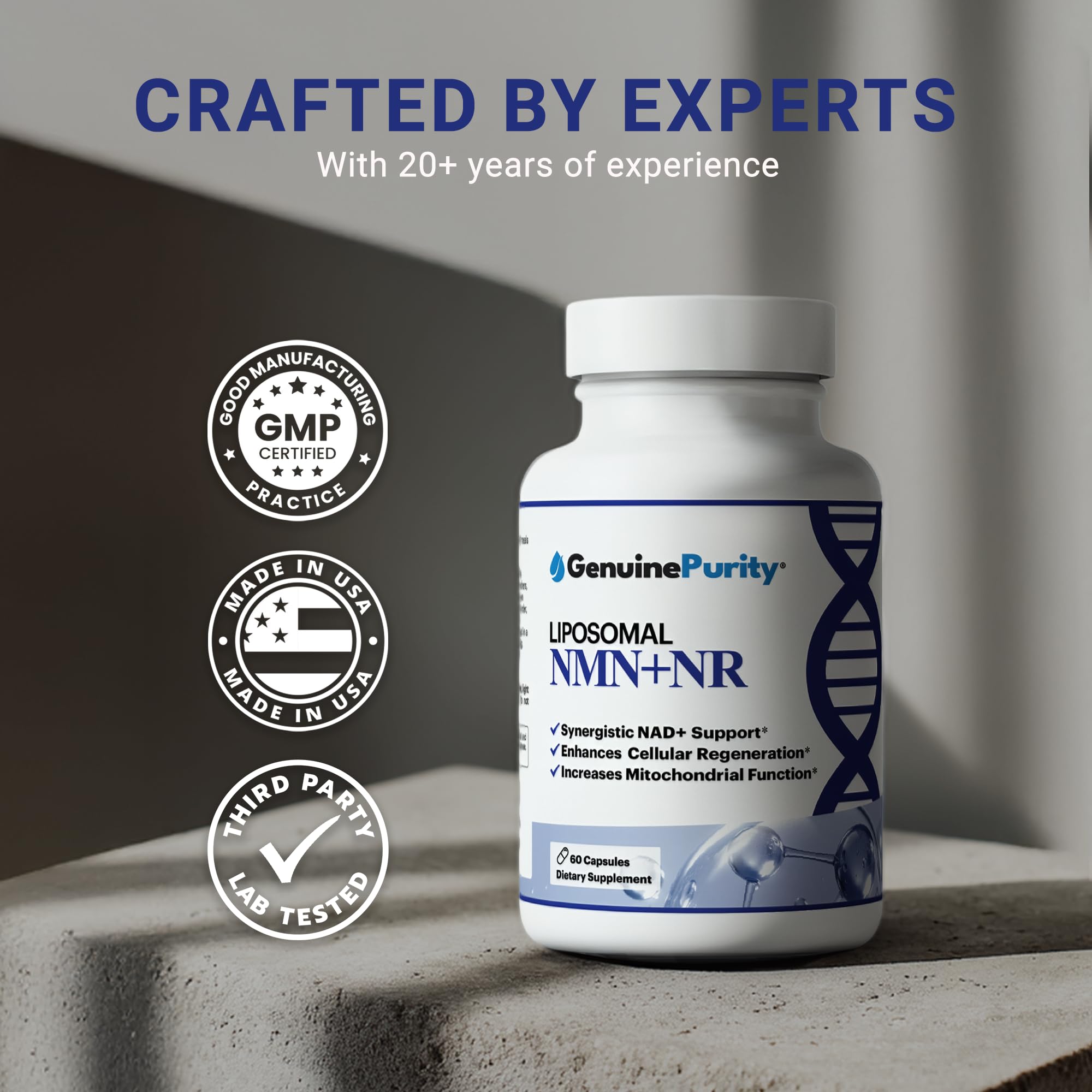 GenuinePurity - Liposomal NMN + NR Supplement - 60 Vegan Capsules to Support Cellular Health, Energy & NAD+ Levels - USA Made, Non-GMO, Gluten Free GenuinePurity uk supplements