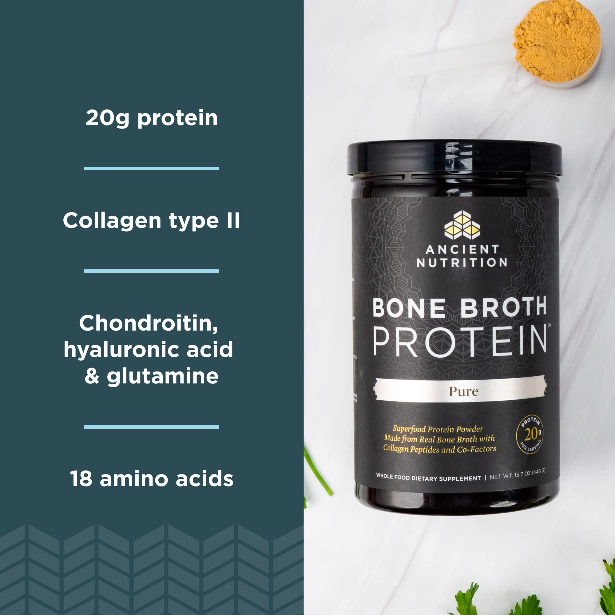 Ancient Nutrition Bone Broth Protein Powder, Pure Flavor, 20 Servings Size Ancient Nutrition uk supplements