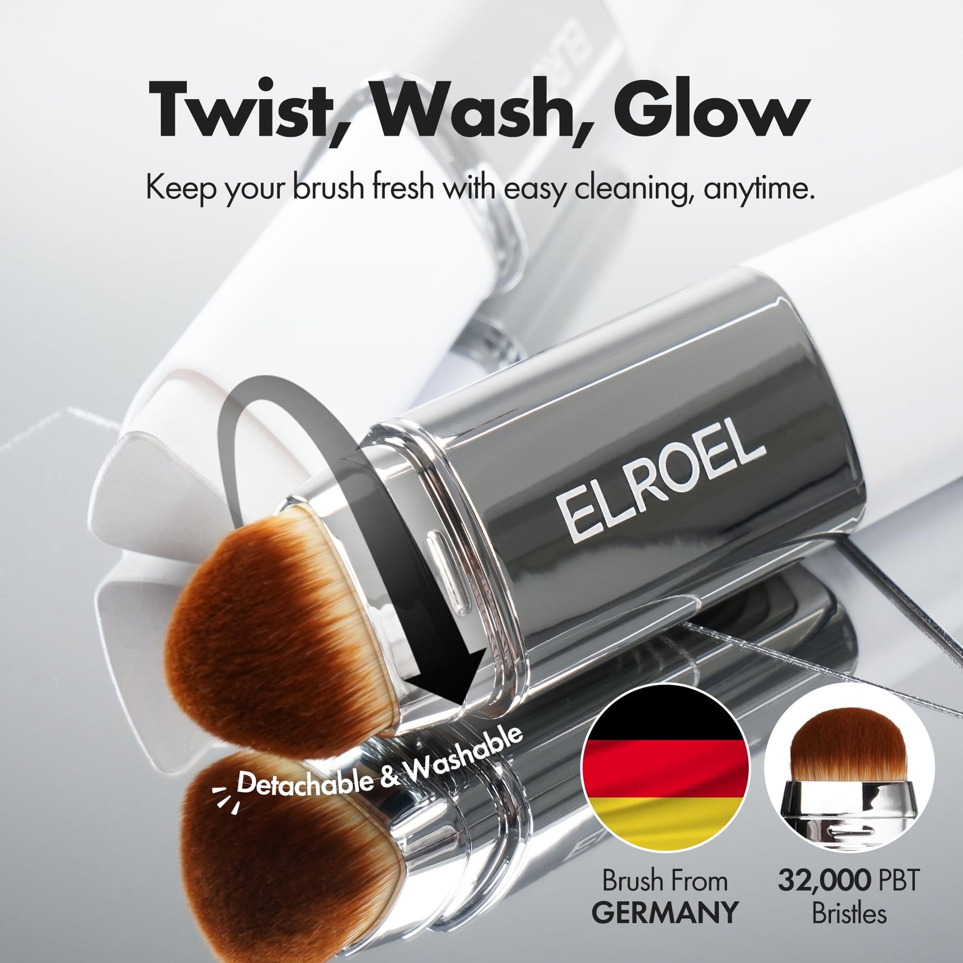 ELROEL Blanc Cover Cream Stick V White - Korean Color-Changing Foundation Stick with Volufiline - Medium to Full Coverage Dewy Finish Base Makeup - Dual-Ended with Detachable Brush (202 Natural) ELROEL uk supplements
