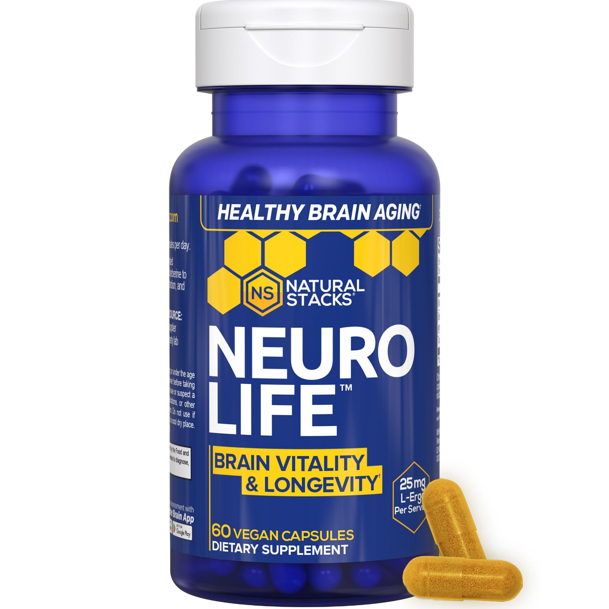 NeuroLife Longevity Supplement - 500mg Taurine & 400mg Berberine Supplement - Clinically Tested MitoPrime L-Ergothioneine - Brain Support for Cognitive Vitality - 60 Berberine Capsules NATURAL STACKS uk supplements