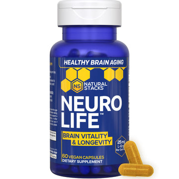 NeuroLife Longevity Supplement - 500mg Taurine & 400mg Berberine Supplement - Clinically Tested MitoPrime L-Ergothioneine - Brain Support for Cognitive Vitality - 60 Berberine Capsules NATURAL STACKS uk supplements