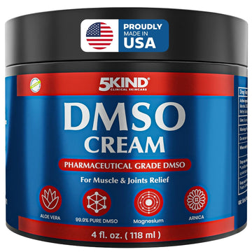 5Kind DMSO Cream for Pain Relief 4 fl oz - 99.9% Pure DMSO Pharmaceutical Grade Cream - Aloe Vera, Magnesium, Arnica & Menthol - Topical Muscle and Joint Pain Relief - Registered NDC - Made in USA 5kind clinical skincare uk supplements