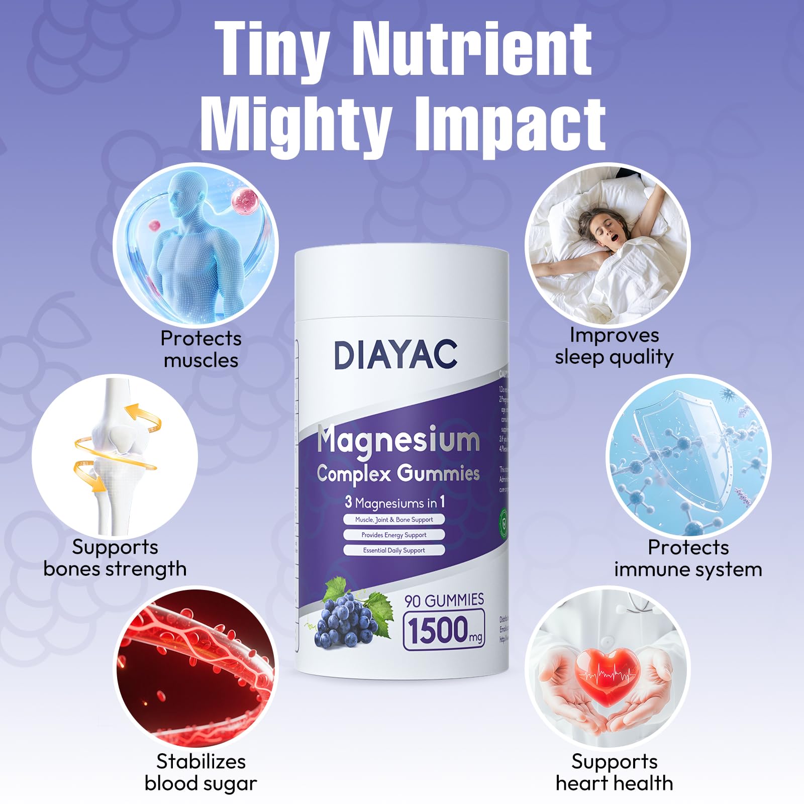 Magnesium Complex Gummies, Individually Packaged Magnesium Supplement, Magnesium Chelate, Bisglycinate, Malate, Citrate, Taurate Chewable for Women & Men,Sleep&Muscle&Nerve Health, Vegan 90 Counts DIAYAC uk supplements
