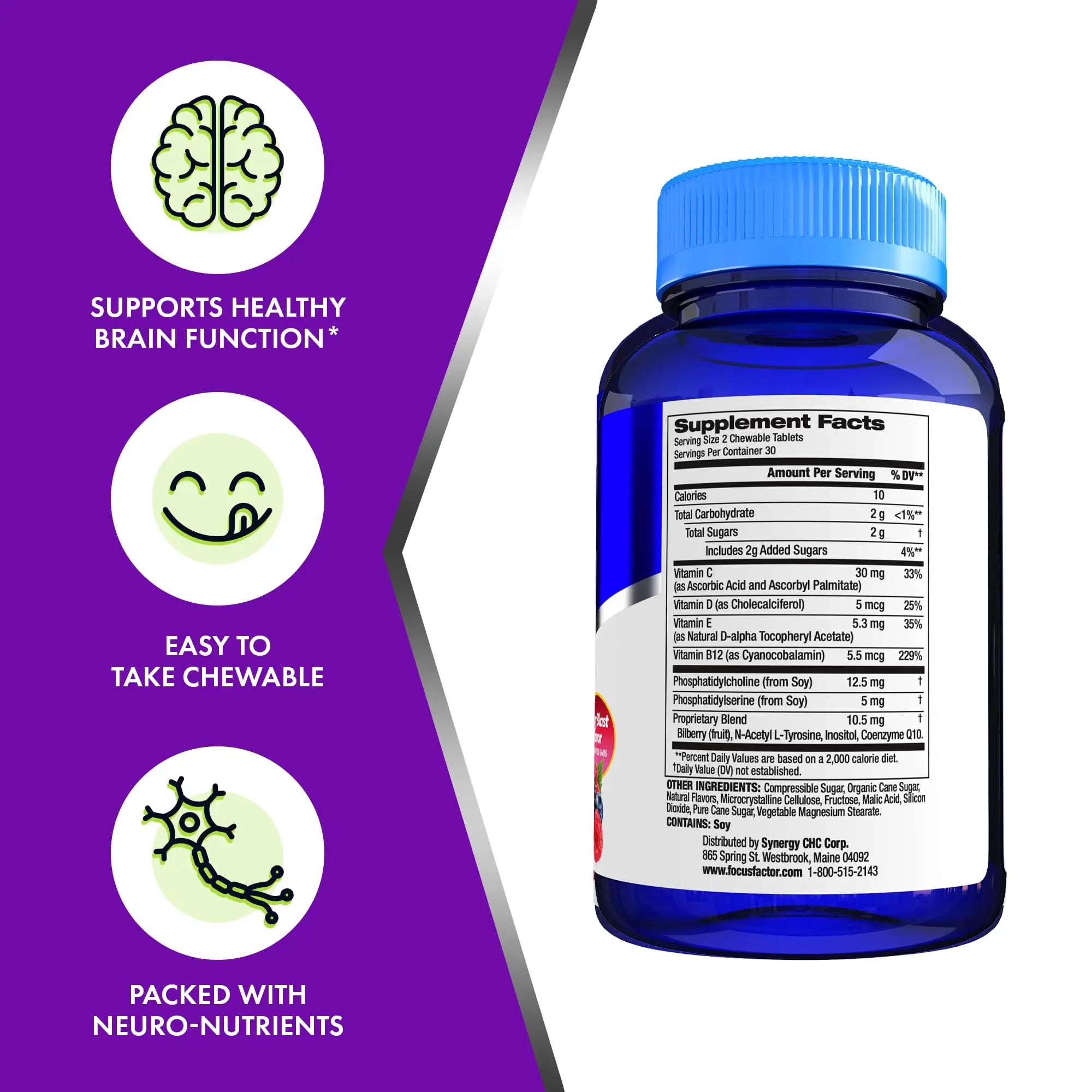 Focus Factor Kids Complete Daily Chewable Vitamins: Multivitamin & Neuro Nutrient (Brain Function) w/Vitamin B12, C, D3-60 Count Focus Factor uk supplements