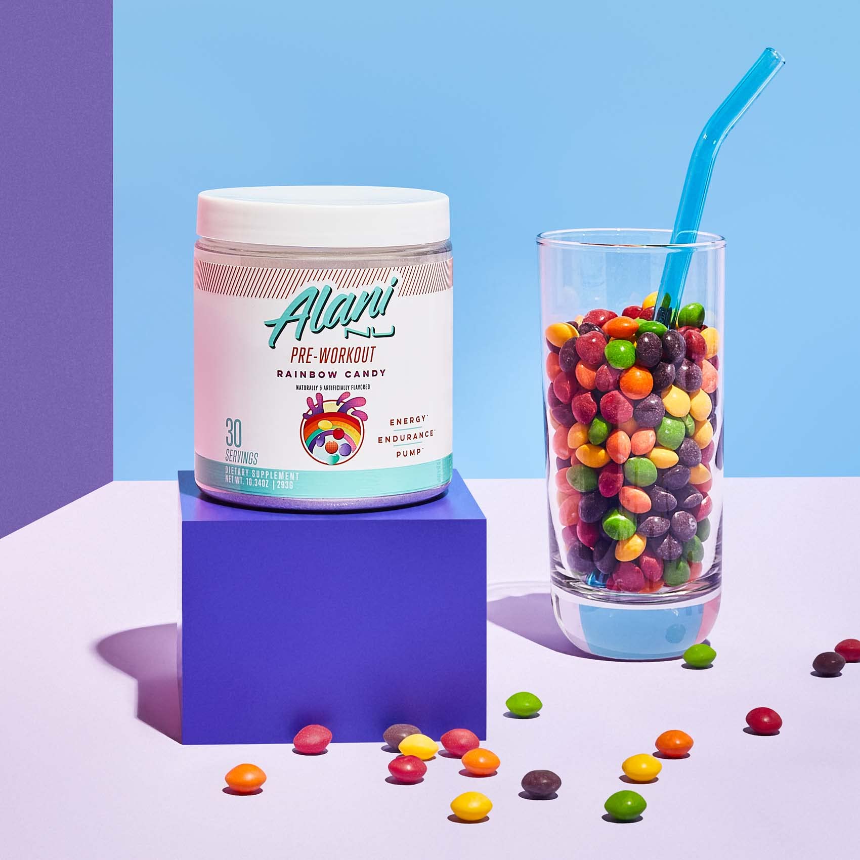 Alani Nu Rainbow Candy Pre Workout and BCAA Sour Peach Rings Post Workout Powder Alani Nu uk supplements