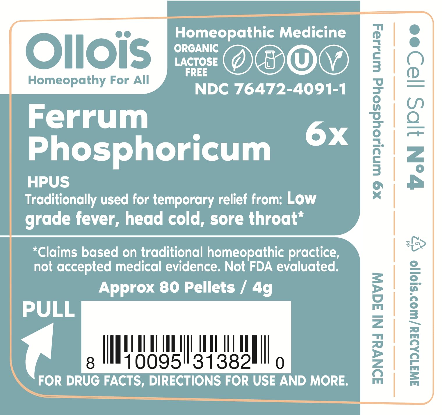 Ferrum Phosphoricum- OLLOIS - Organic & Vegan, Kosher Certified, Cell Salt #4 (Approx. 80 pellets) OLLOÏS uk supplements