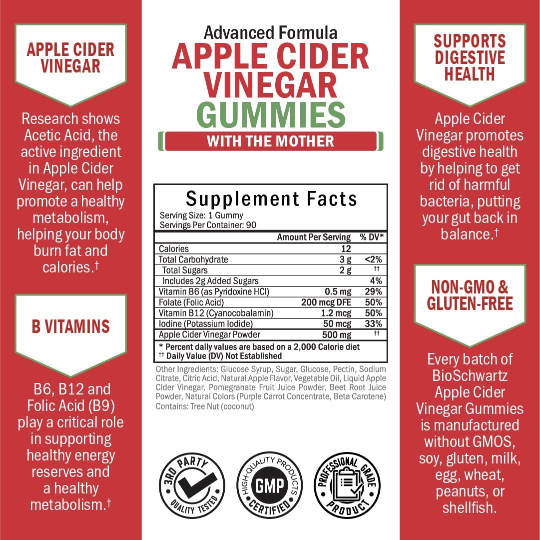 Apple Cider Vinegar Gummies for Weight Loss - ACV Gummies with The Mother BioSchwartz uk supplements