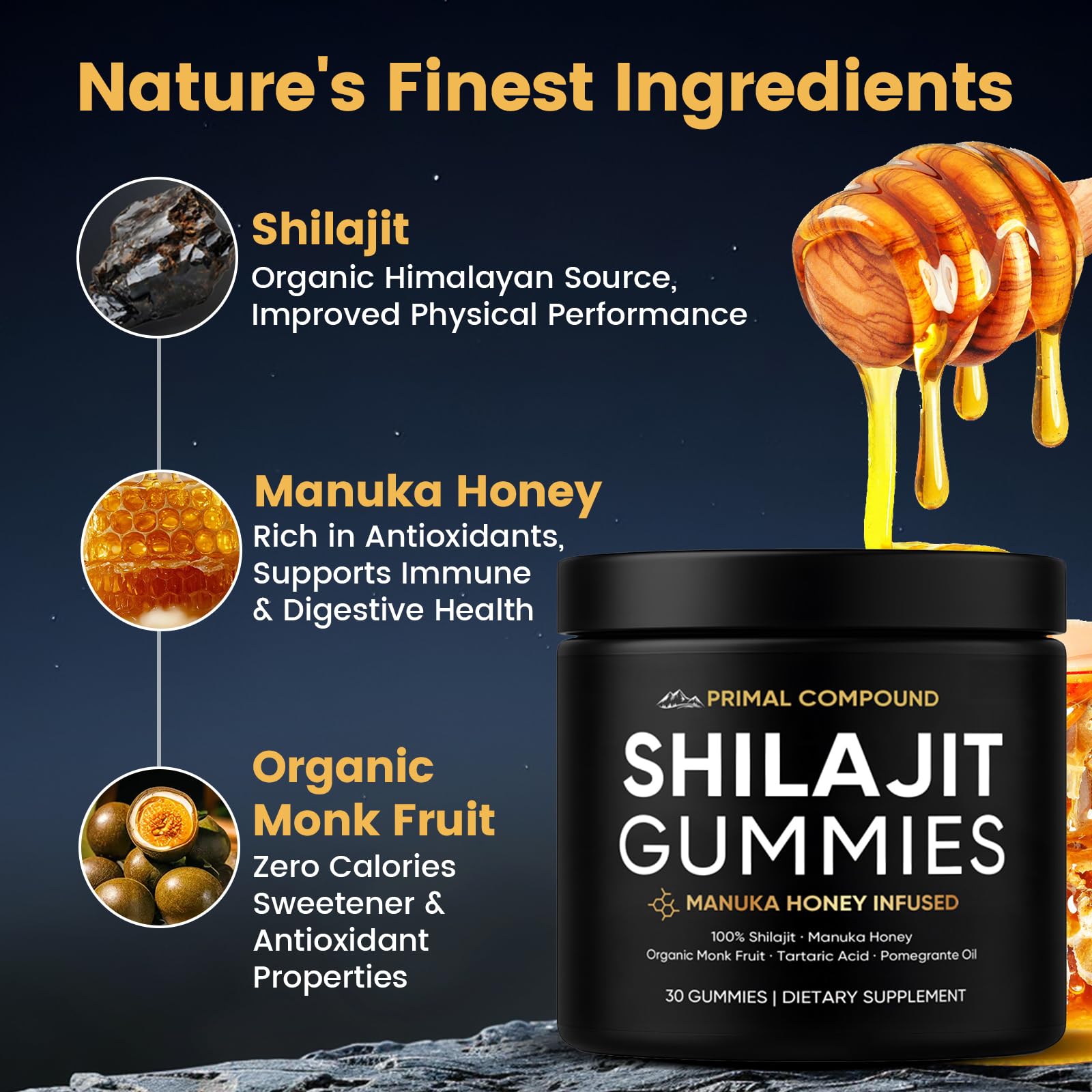 TOGOLIUN Primal Compound Shilajit Gummies for Men,with Manuka Honey, Organic Monk Fruit & Fulvic Acid, Shilajit Gummies Energy Supplements, 30 Gummies TOGOLIUN uk supplements