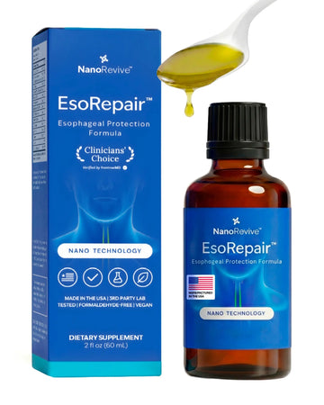 EsoRepair Nano Esophageal & Stomach Health Supplements for Men & Women - Digestive Comfort - Slippery Elm Bark, Zinc L-Carnosine & Aloe Vera Extract - Non-GMO & Dairy Free NANOREVIVE uk supplements
