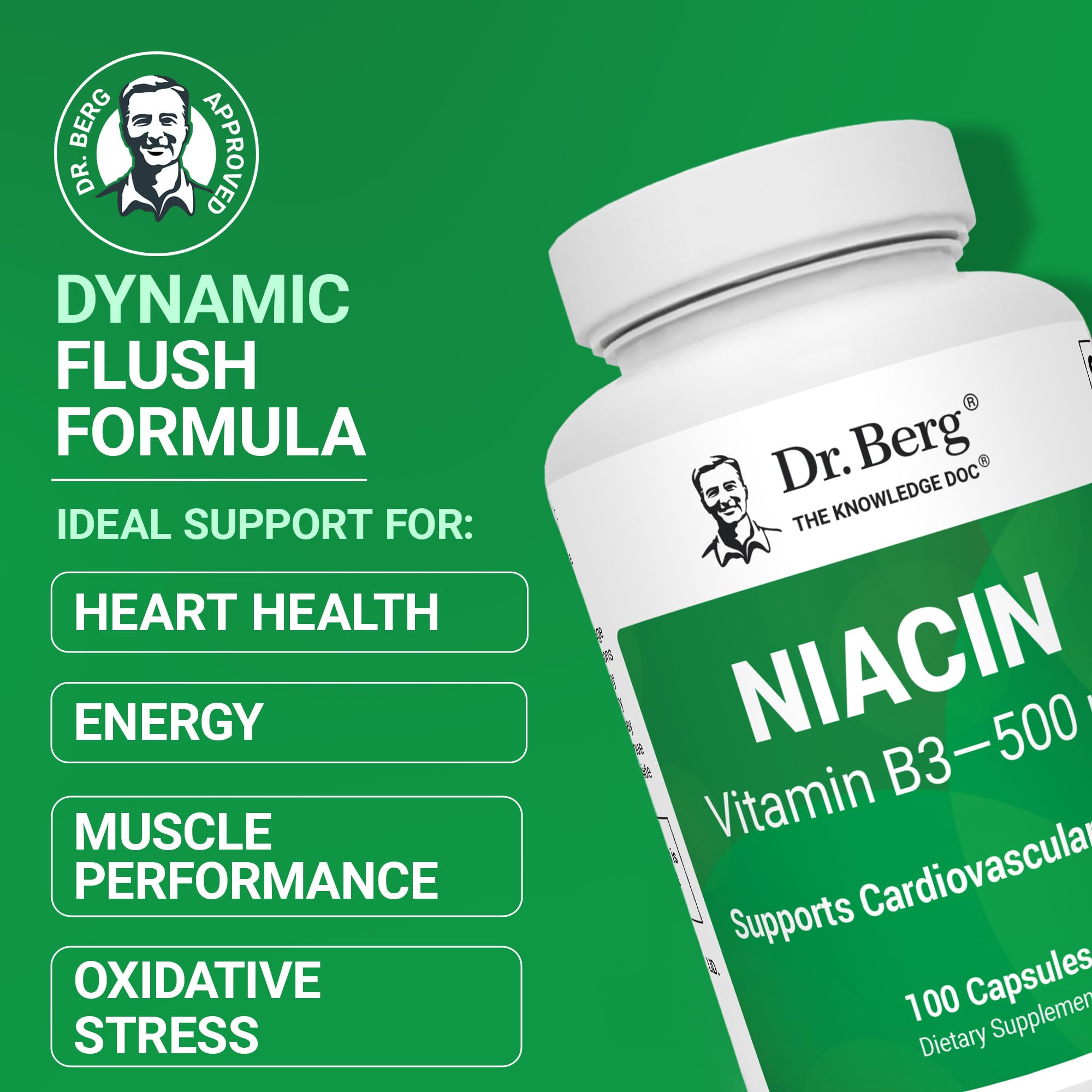 Dr. Berg Highly-Potent Niacin 500 mg – Now Only 125 mg per Capsule for Niacin Flush Tolerance Building – Gradually Increase to 500mg a Day – Vitamin B3 for Heart, Brain & Energy Support – 100 Capsules Dr. Berg Nutritionals uk supplements