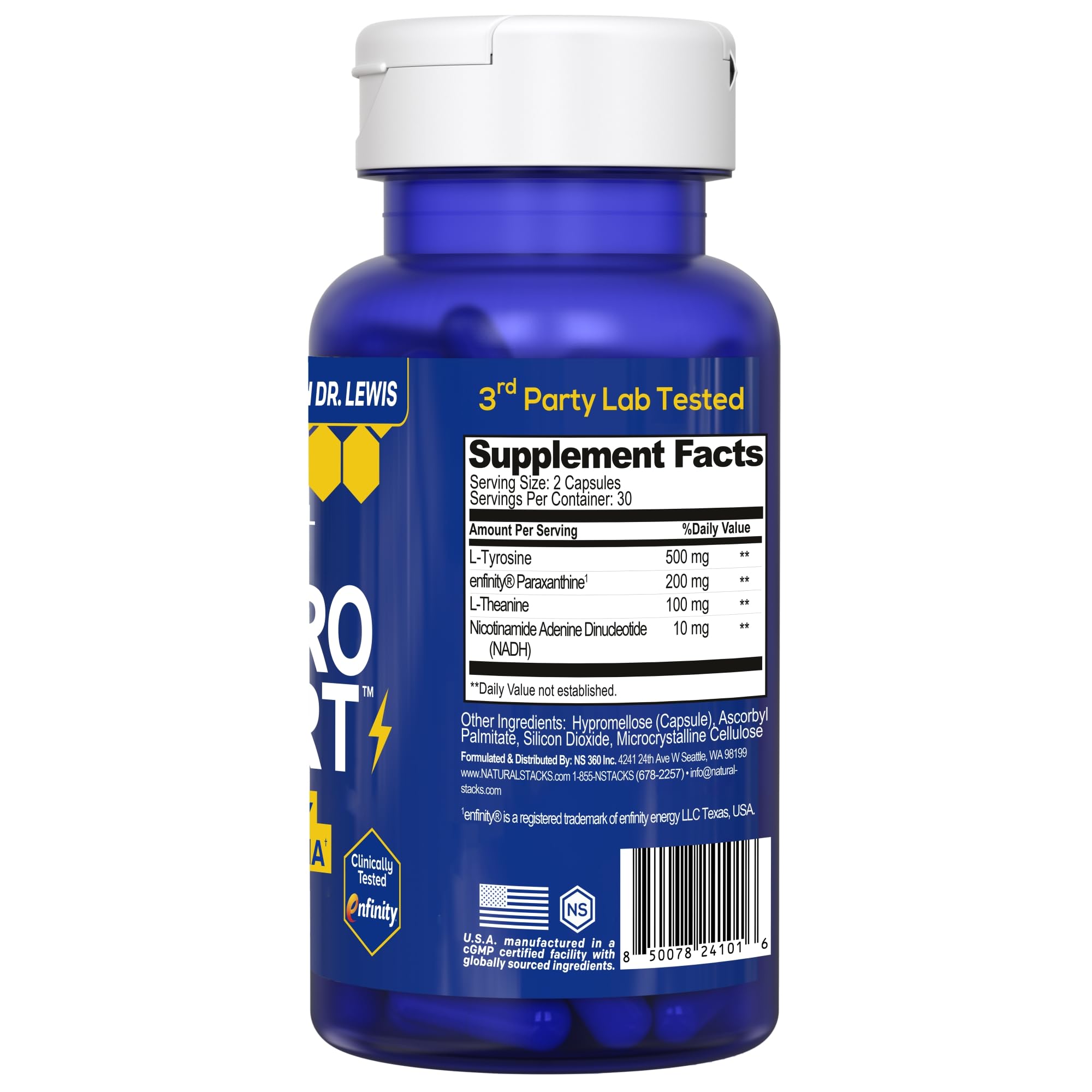 NATURAL STACKS NeuroAlert - 200mg Paraxanthine Energy Supplement - Caffeine Free Focus w/ 500mg L-Tyrosine & 100mg L-Theanine - 10mg NADH for Cellular Energy Support - 60 Paraxanthine Capsules NATURAL STACKS uk supplements